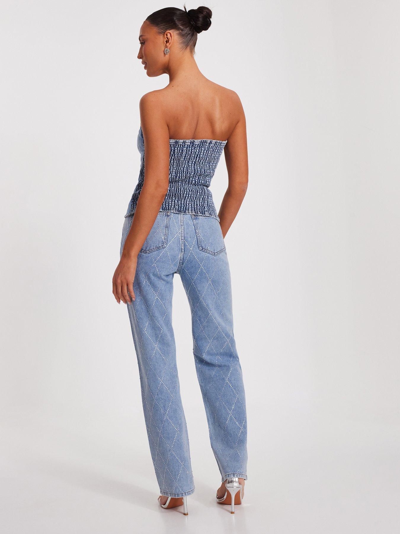  image of quiz-blue-diamante-denim-jeans