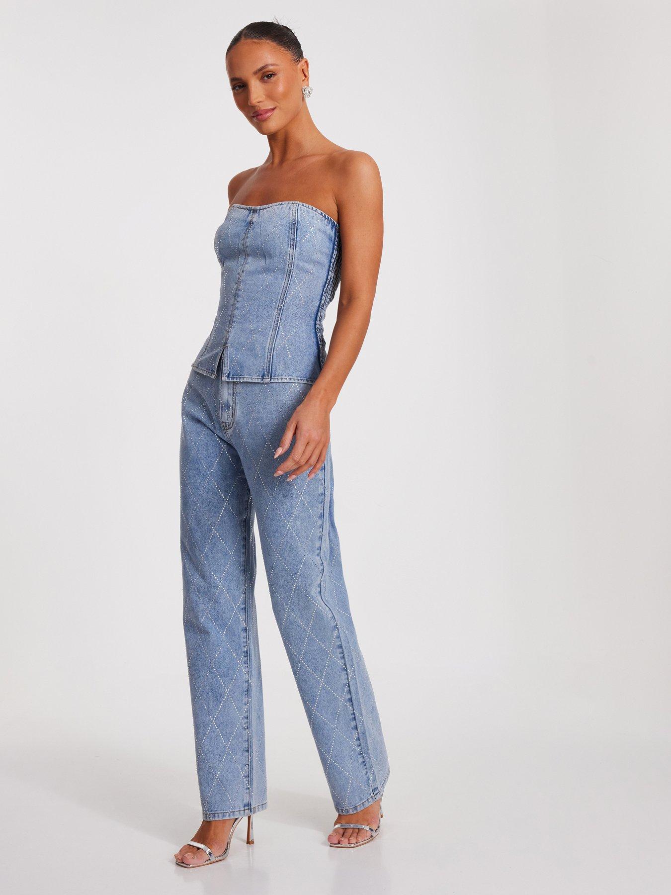  image of quiz-blue-diamante-denim-jeans