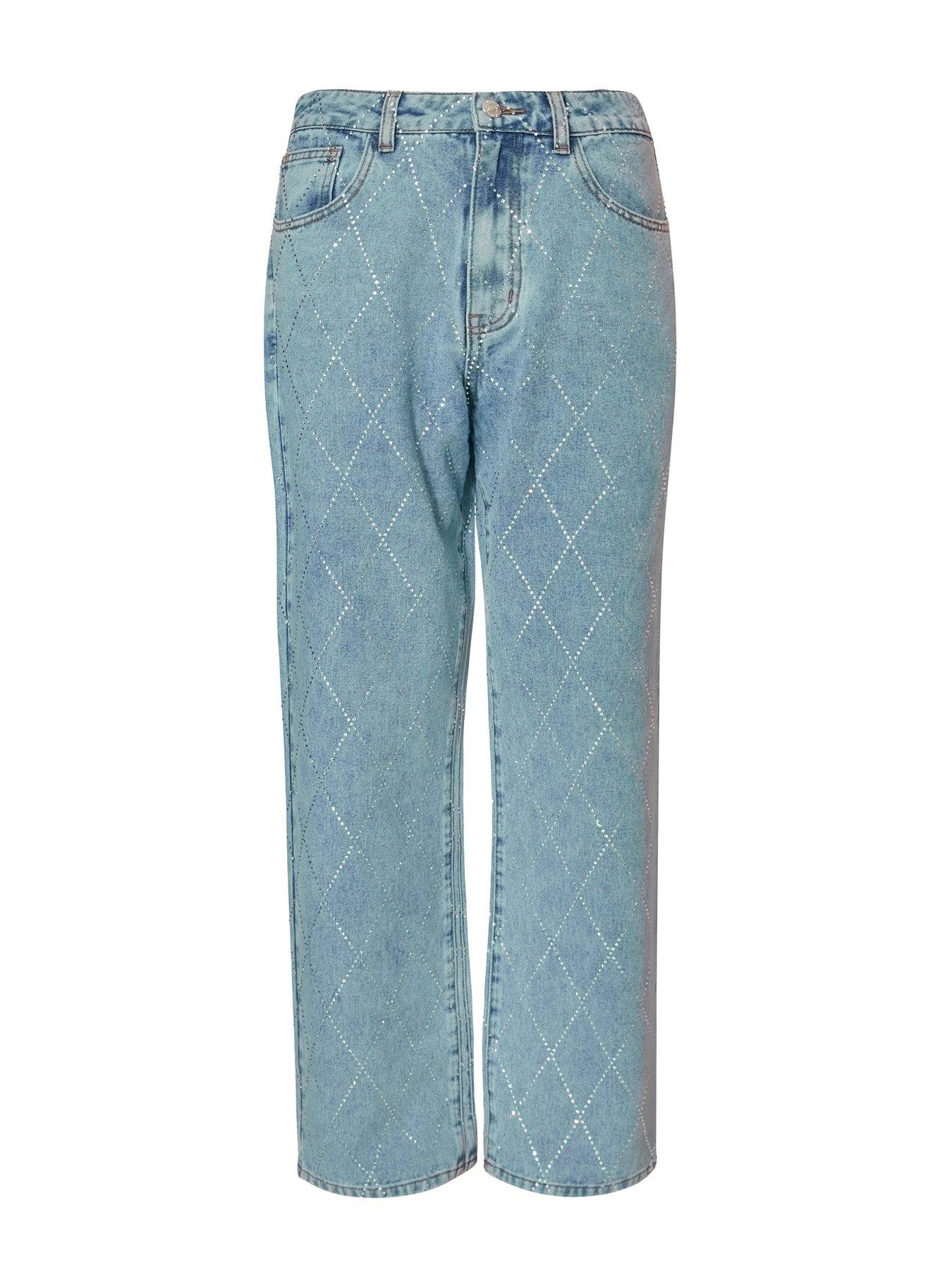  image of quiz-blue-diamante-denim-jeans