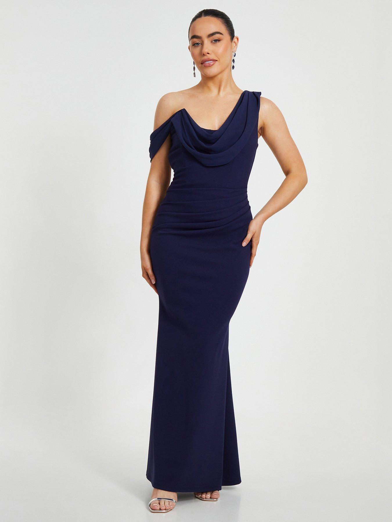 undefined Petite Navy Asymmetric Maxi Dress