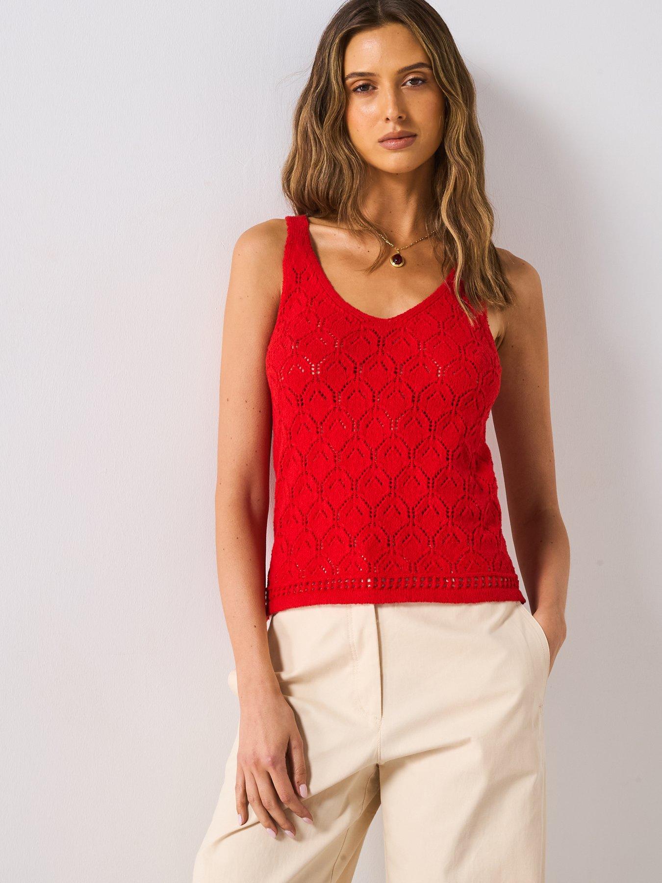 Mango Openwork Details Knit Top Red Very