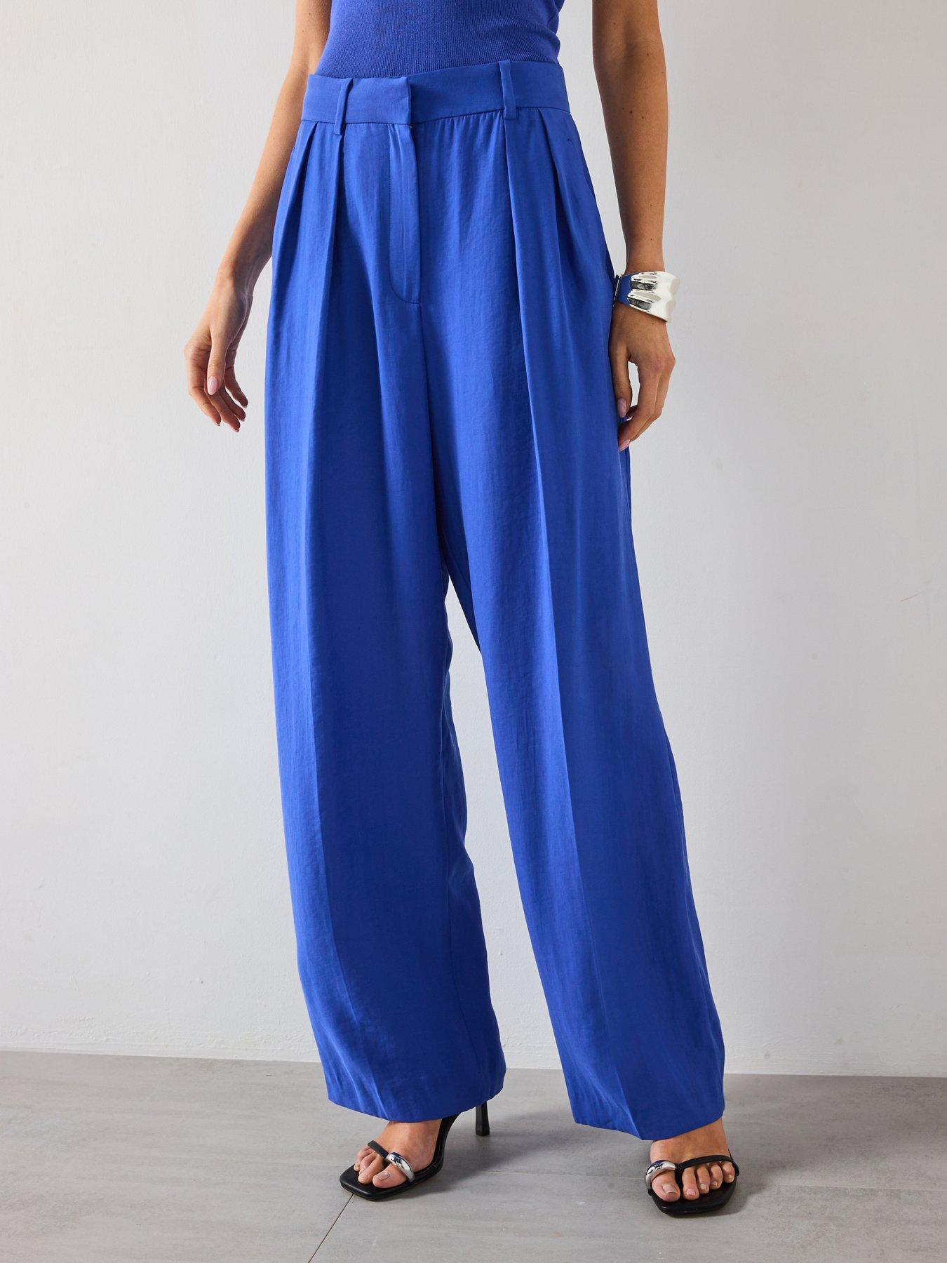 undefined Pleated Wide Leg Suit Trousers - Blue