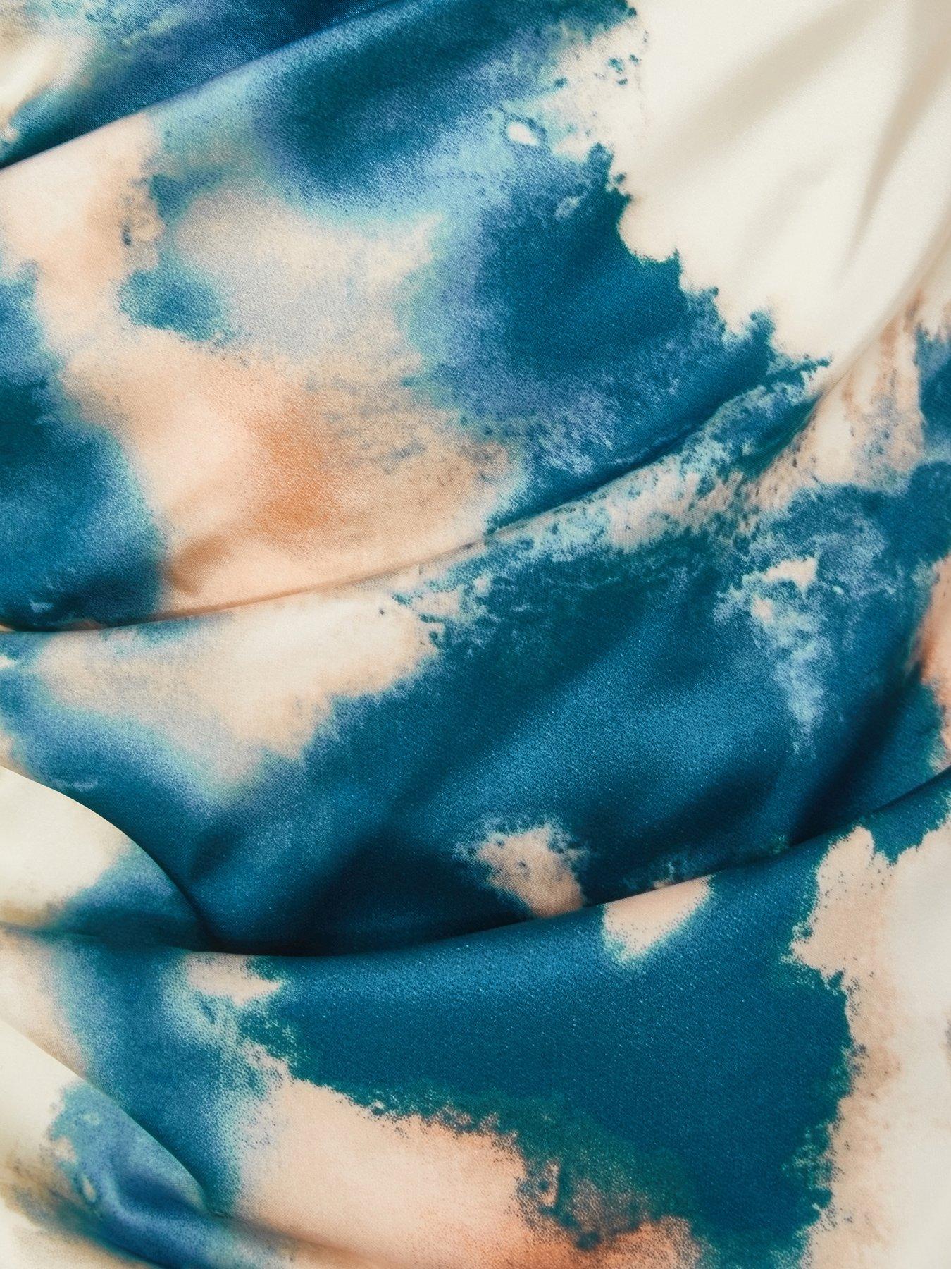 Image 4 of 6 of Quiz Blue Marble Satin Ruched Top