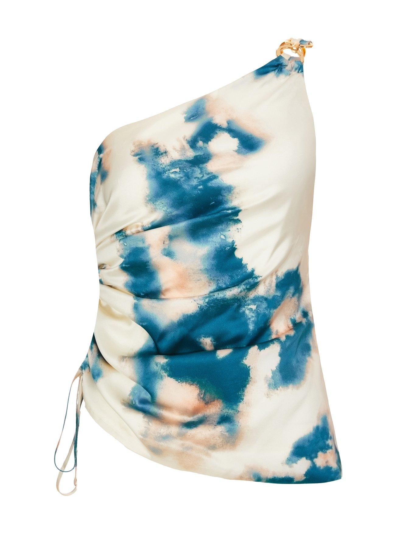 Image 5 of 6 of Quiz Blue Marble Satin Ruched Top