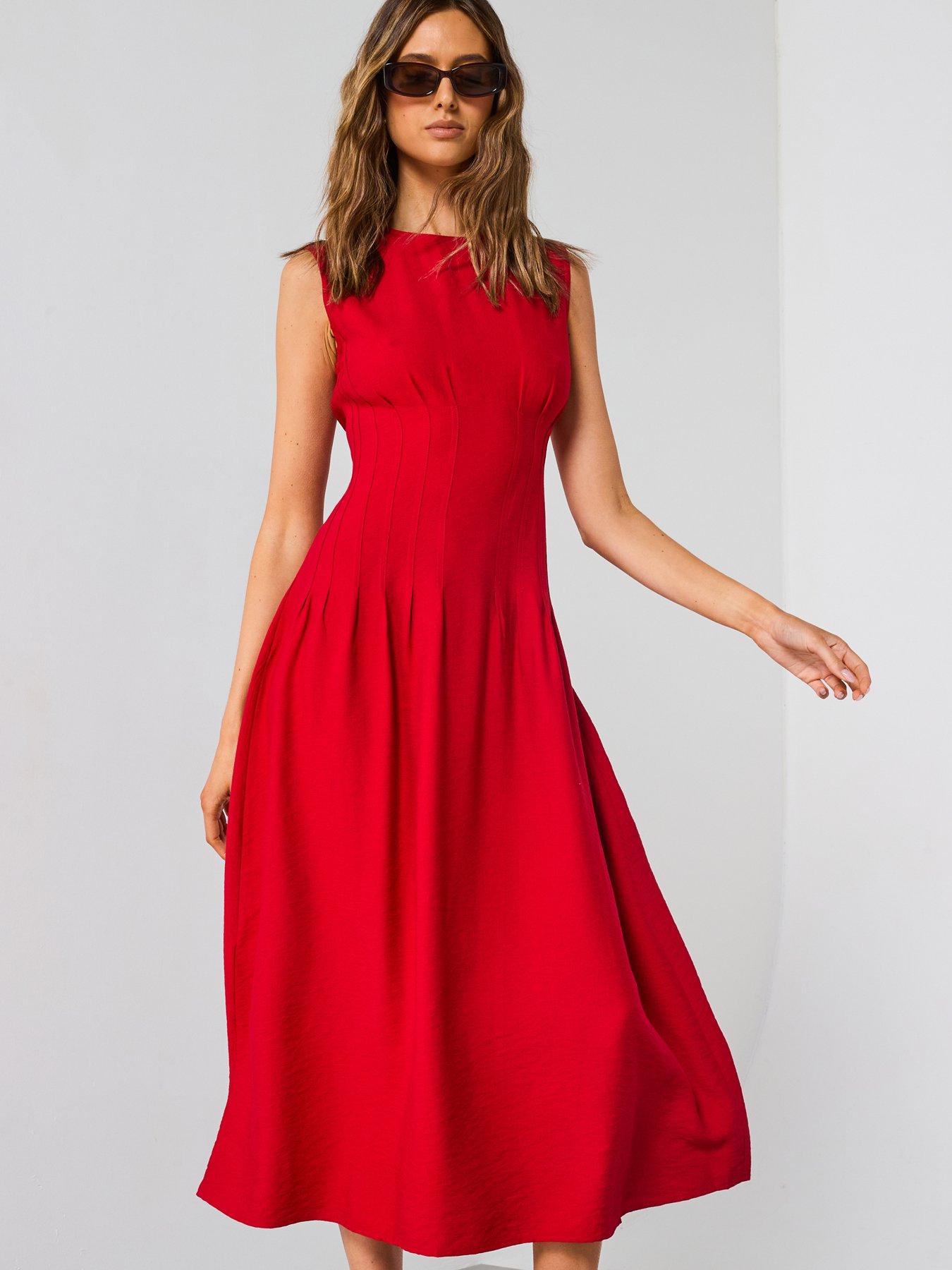 undefined Straight Panel Dress With Darts - Red