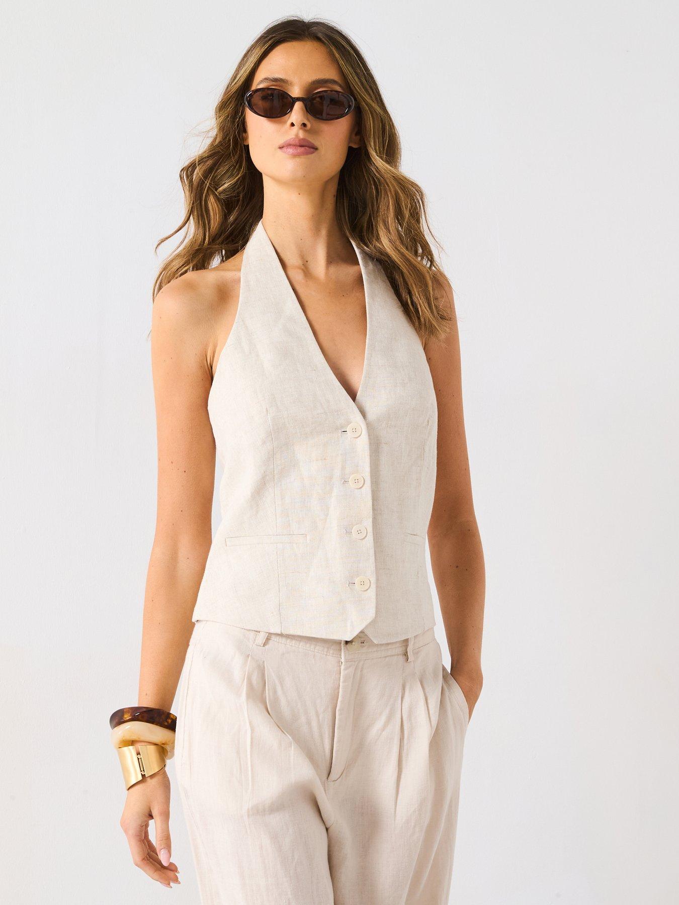 Mango Linen Suit Waistcoat Brown Very