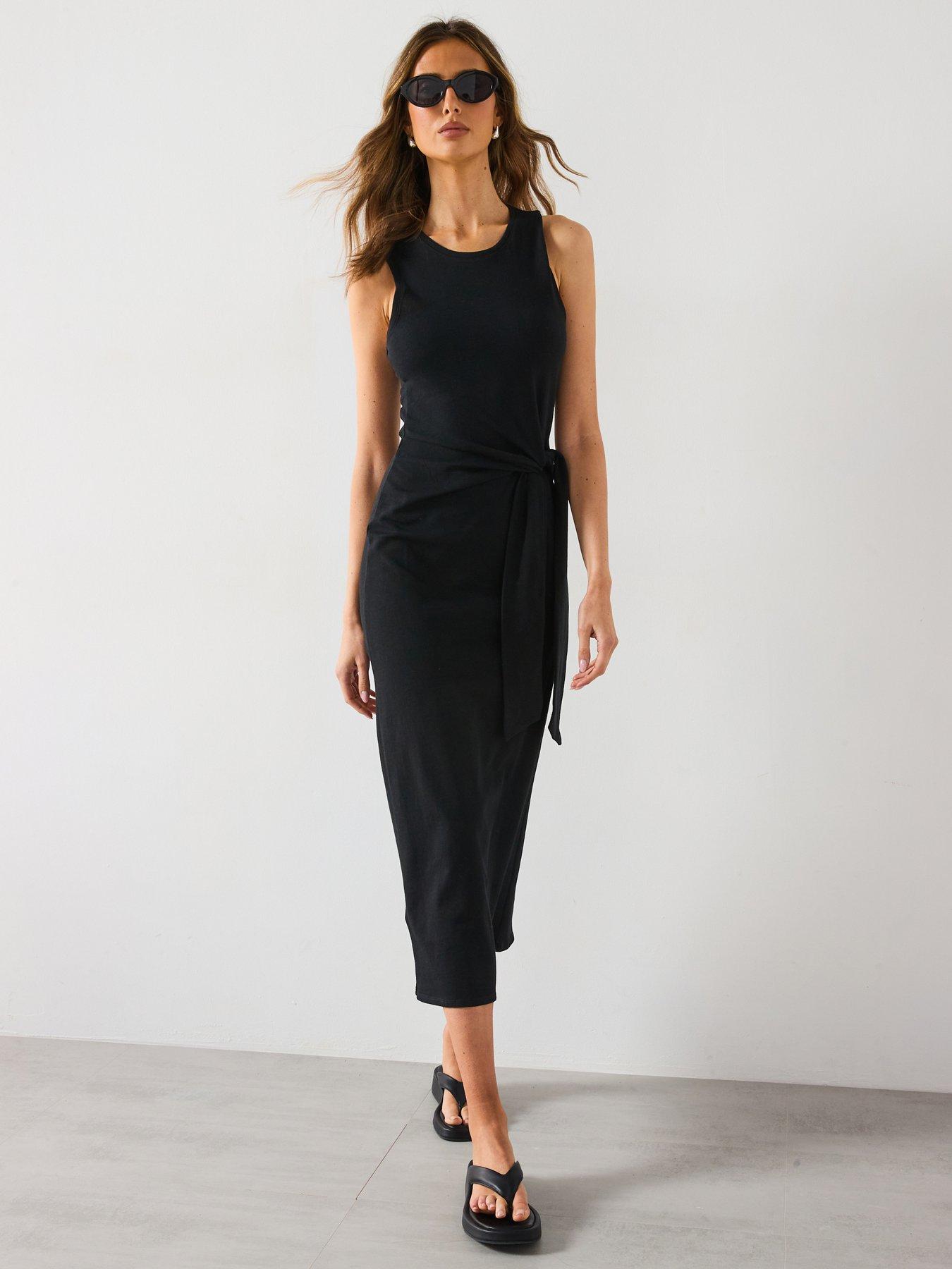 undefined Cotton Midi-Dress With Knot Detail - Black
