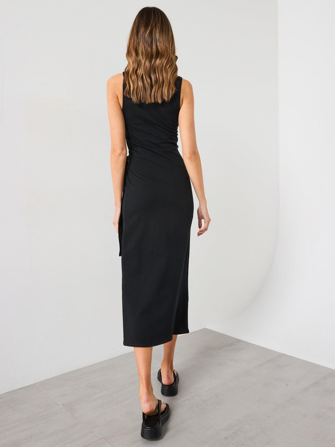 Mango Cotton Midi-Dress With Knot Detail - Black | Very