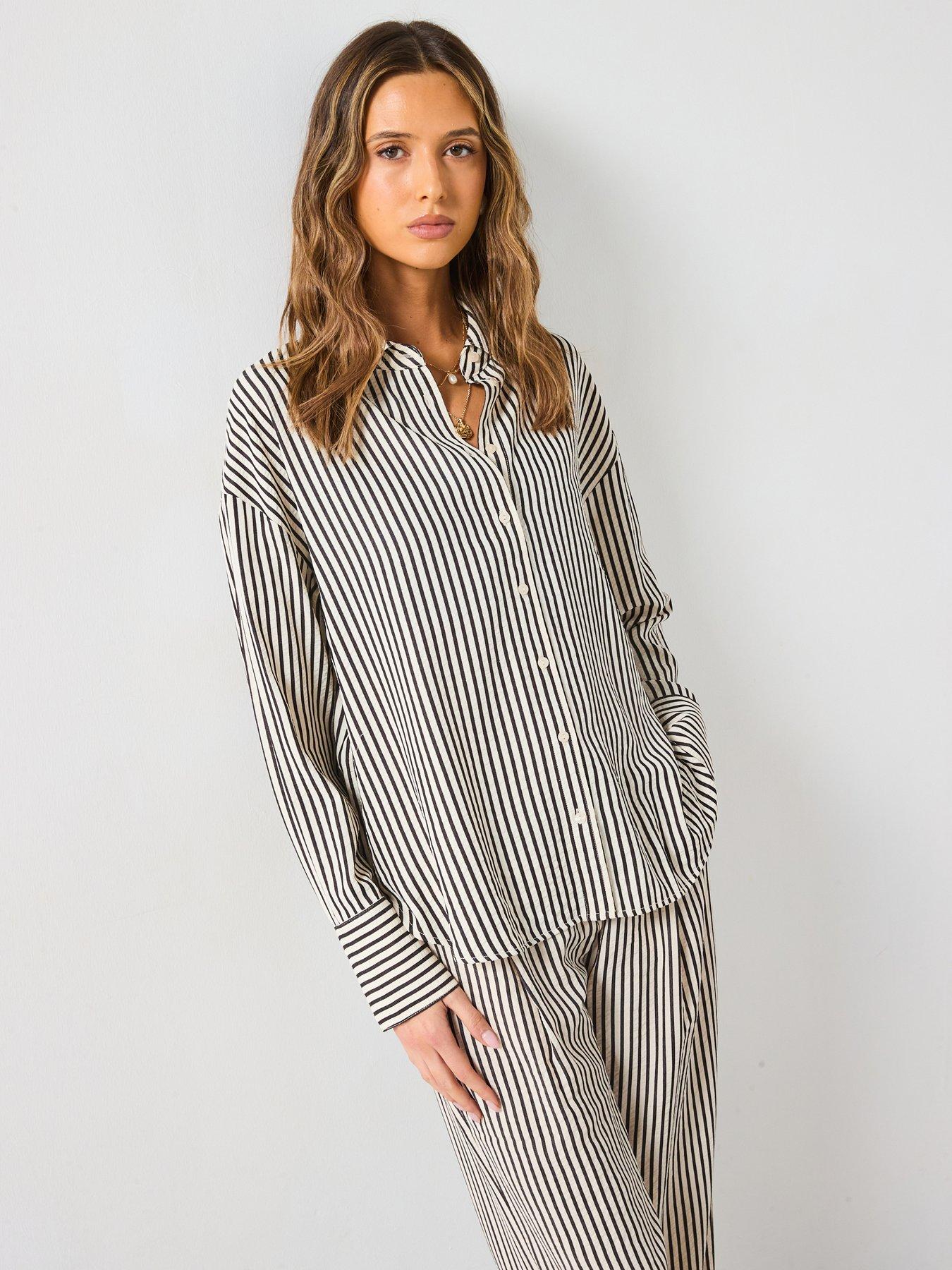 undefined Striped Textured Shirt - Cream
