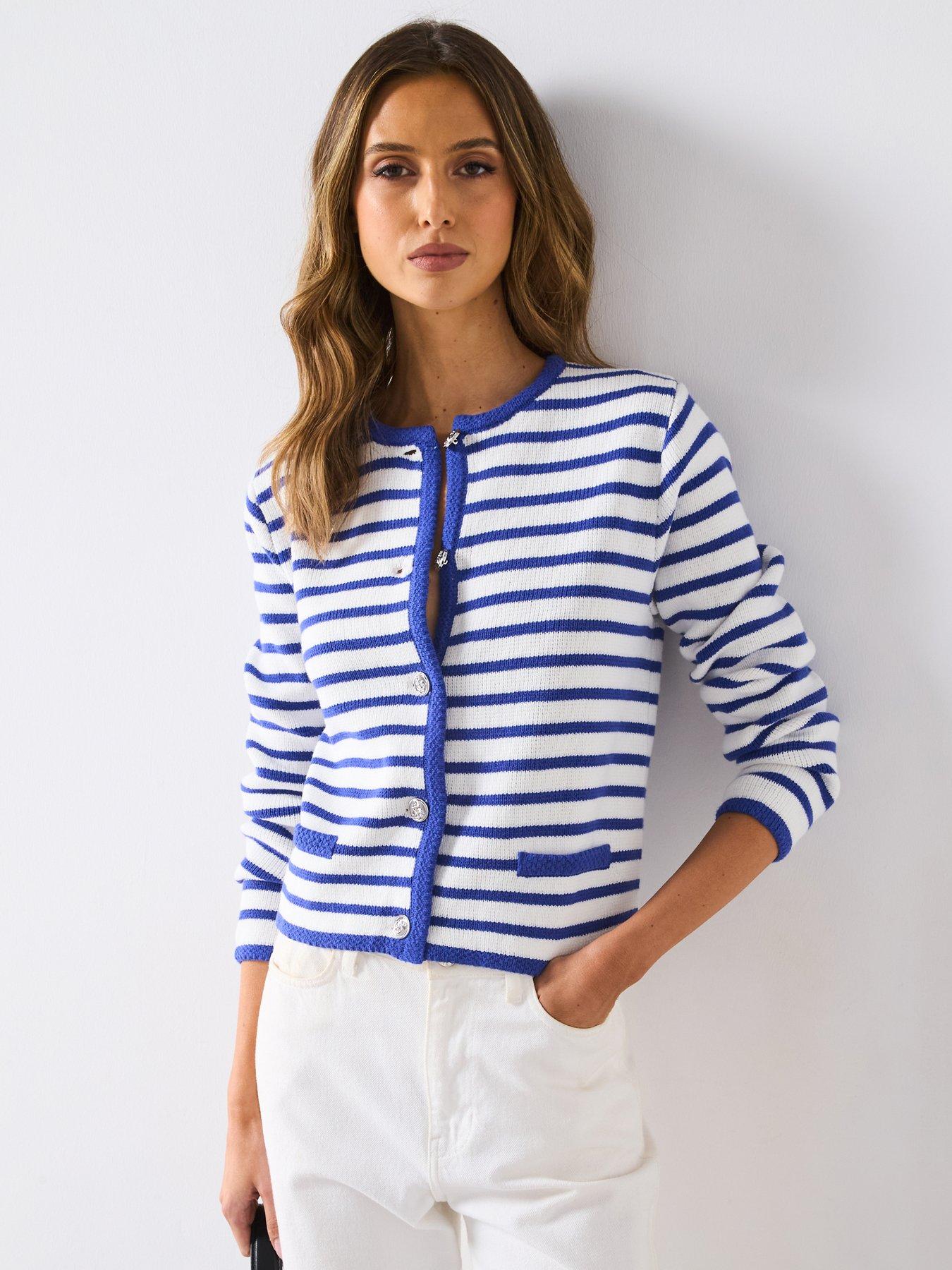 undefined Stripped Knit Cardigan - Blue/White