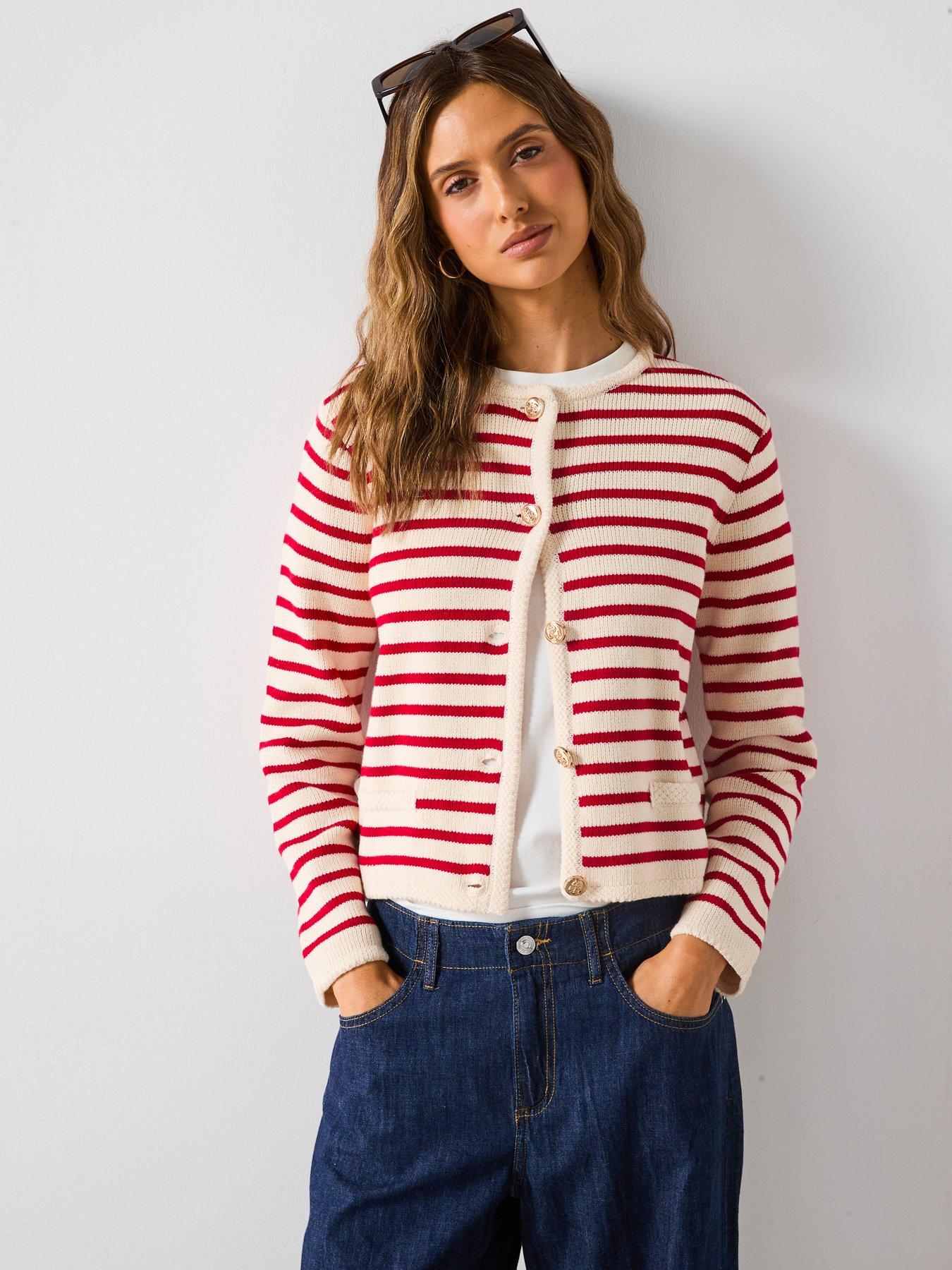 undefined Stripped Knit Cardigan - Red
