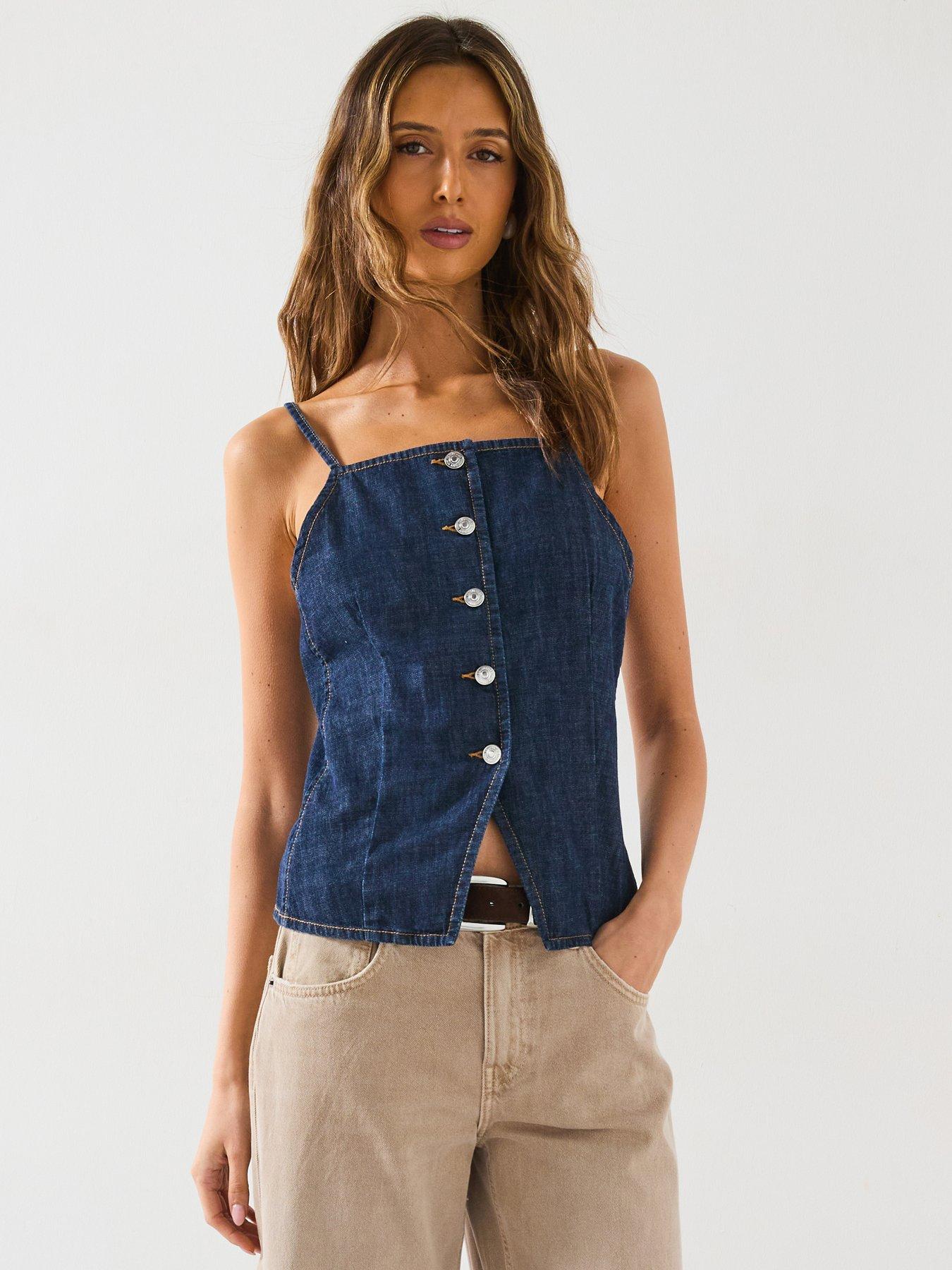 undefined Buttoned Denim Top - Blue