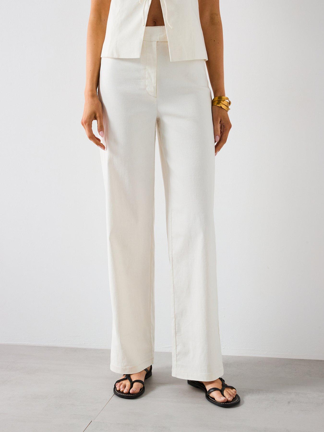 undefined Straight Mid-Rise Trousers - Cream