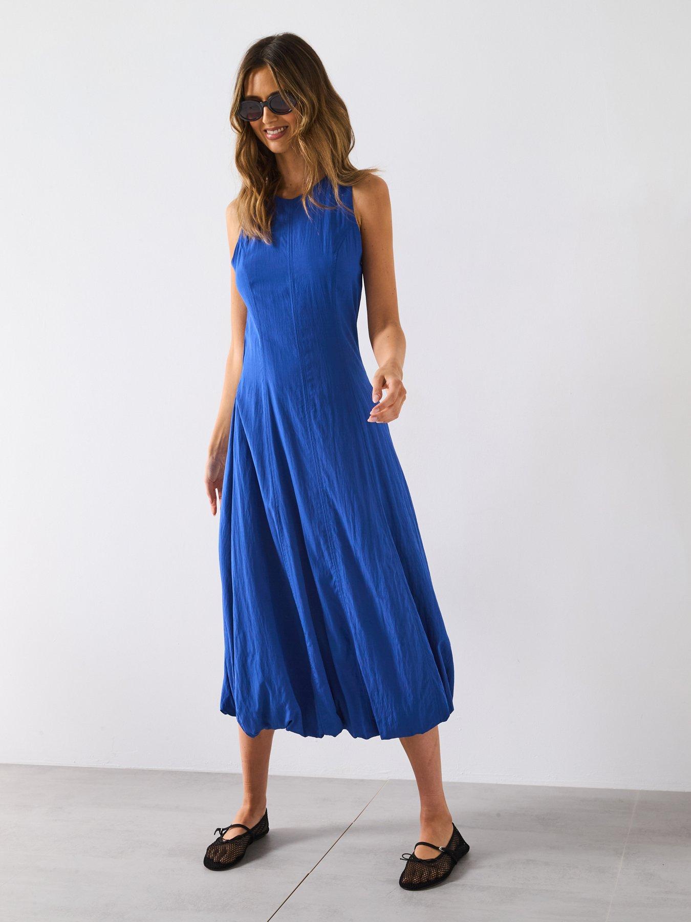 Mango Puffed Hem Midi Dress - Blue