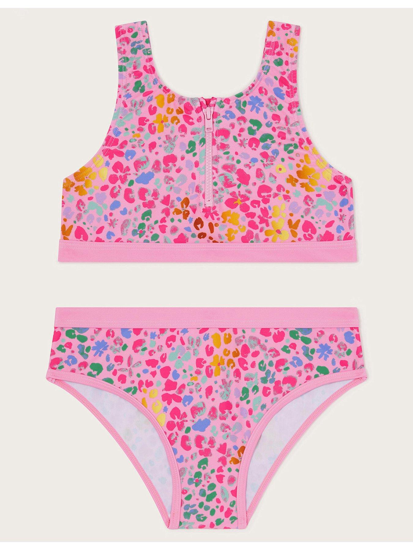 undefined Girls Leopard Print Sporty Bikini Set - Pink