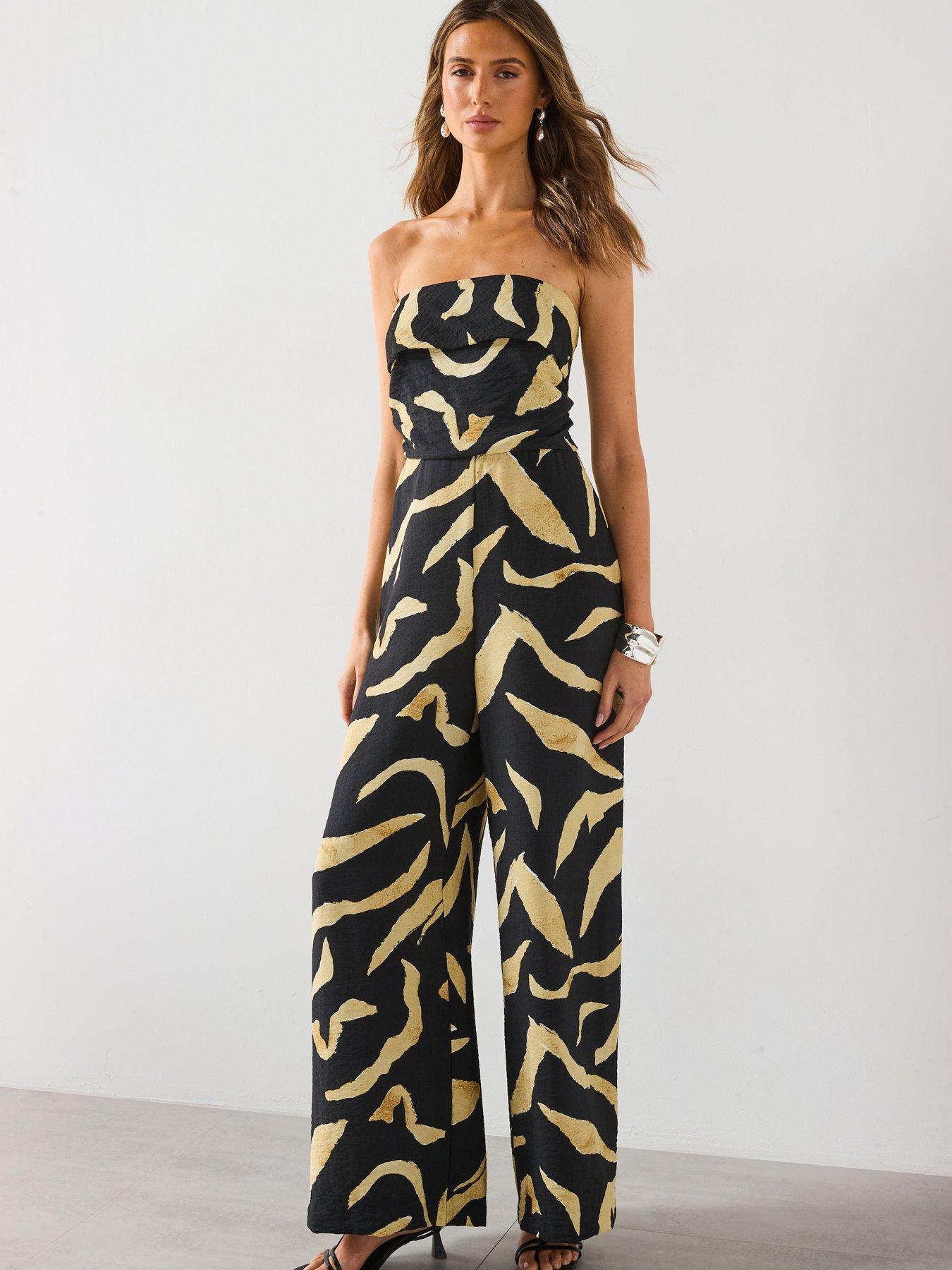 undefined Printed Strapless Jumpsuit - Black
