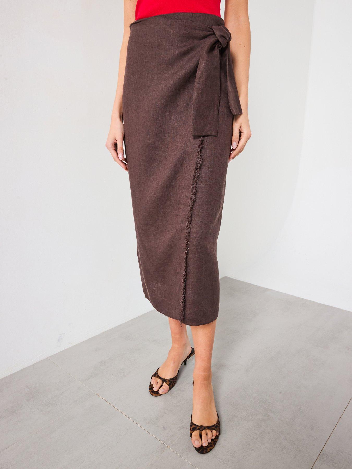 Image 1 of 5 of Mango Linen Sarong Skirt - Brown