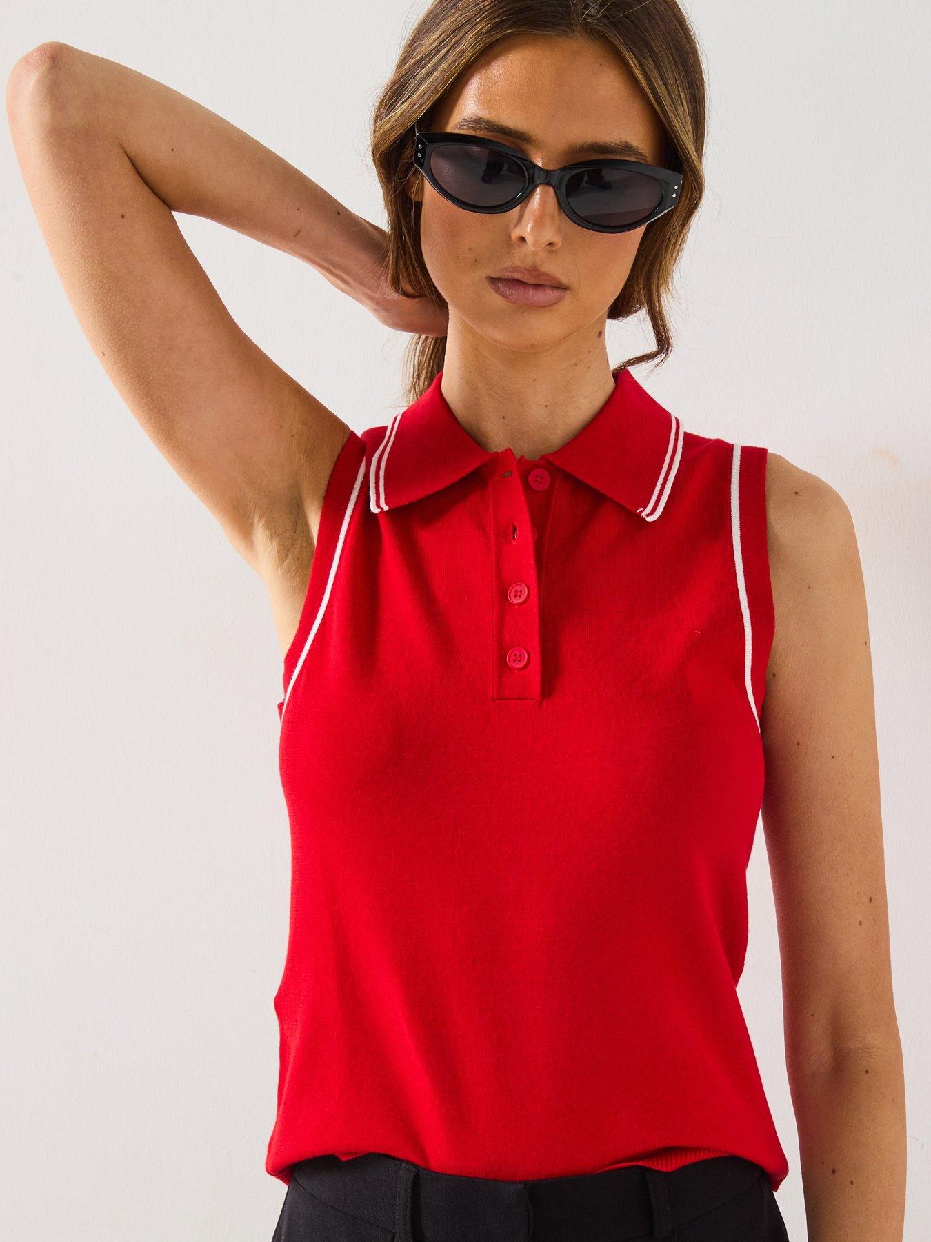 undefined Polo-Neck Knitted Top With Contrasting Trims - Red