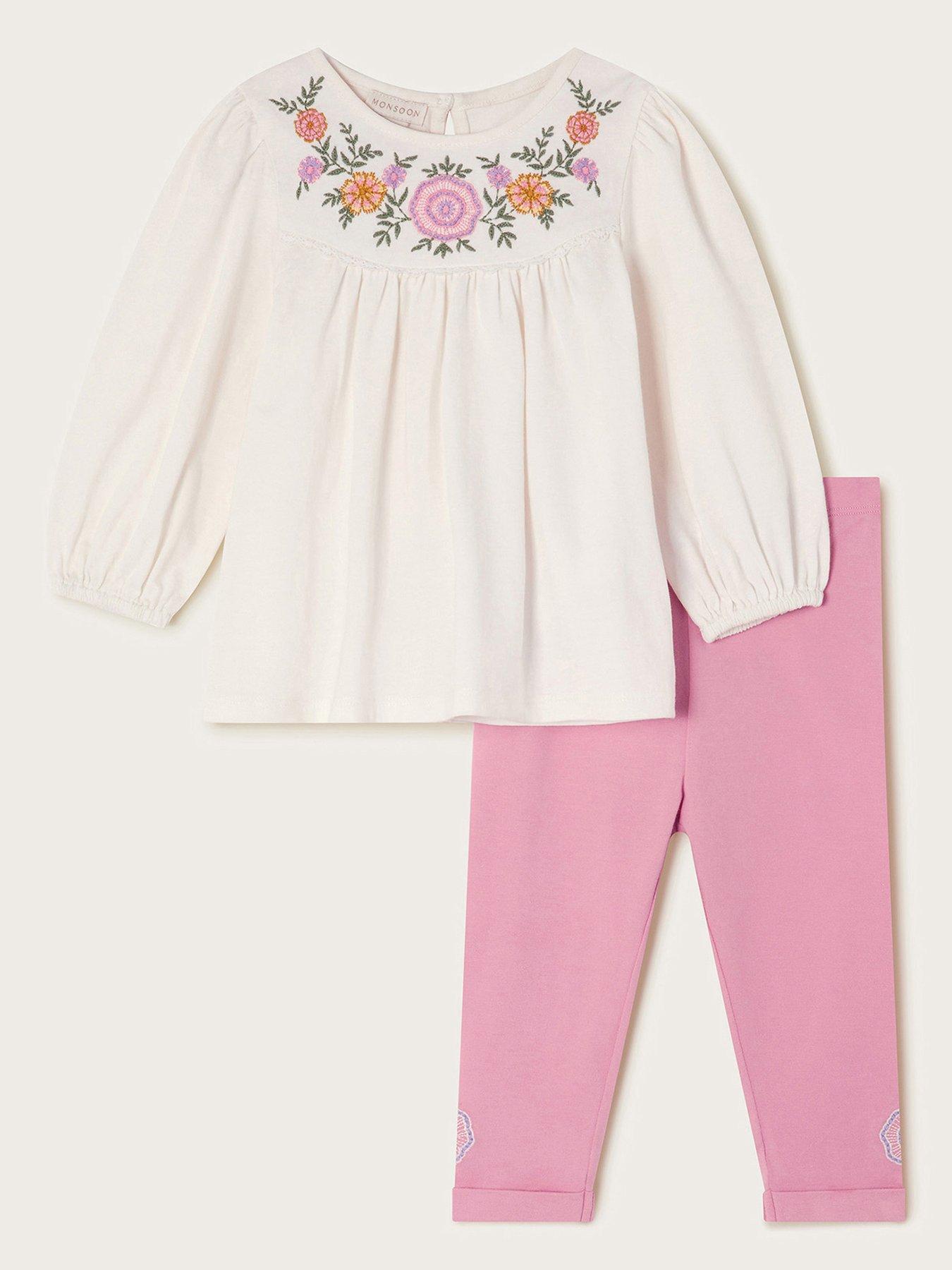 undefined Baby Girls Embroidered Tunic And Leggings Set - Pink