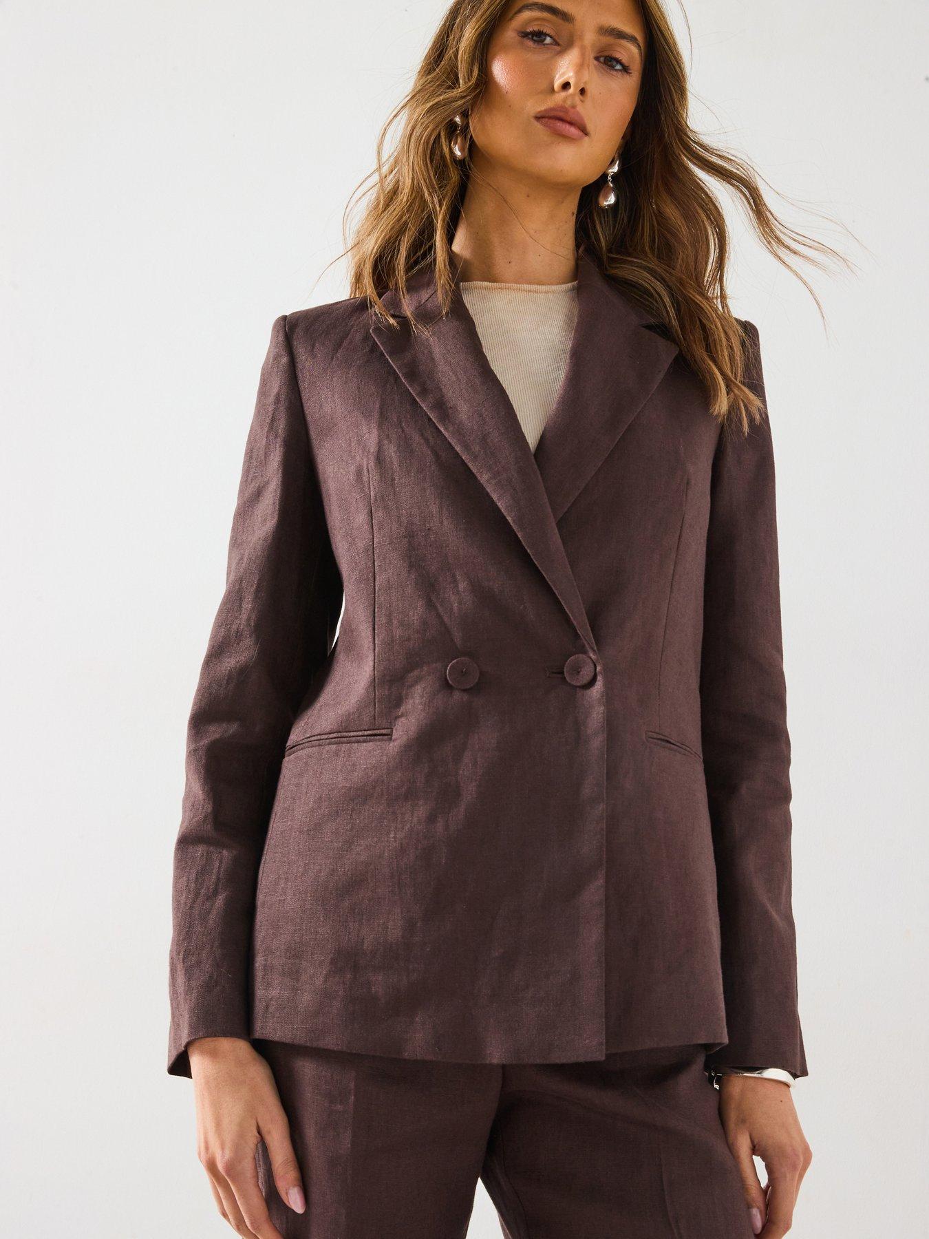 undefined Blazer Suit 100% Linen - Brown