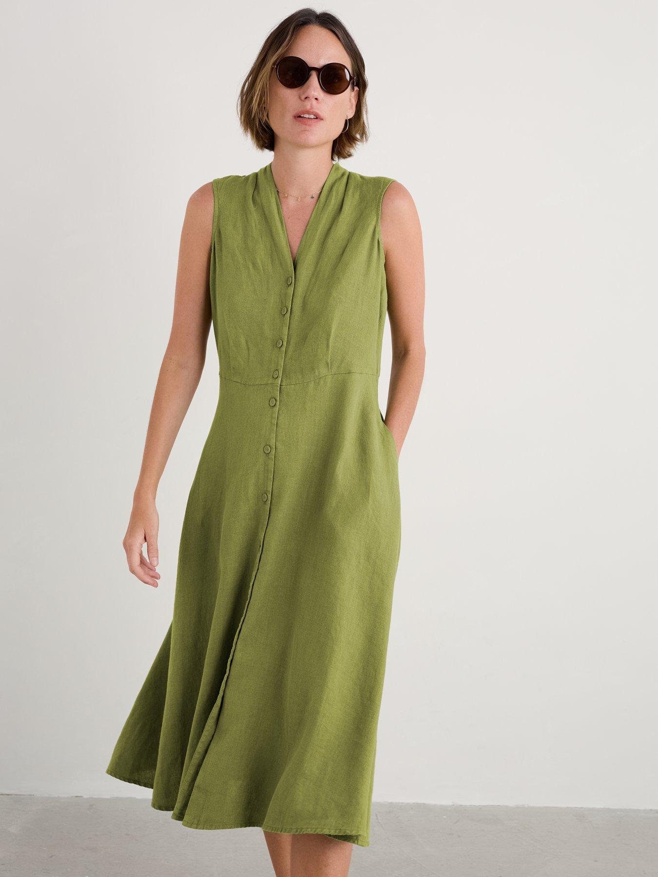Seasalt Cornwall Carved Wood Sleeveless Linen Dress - Green