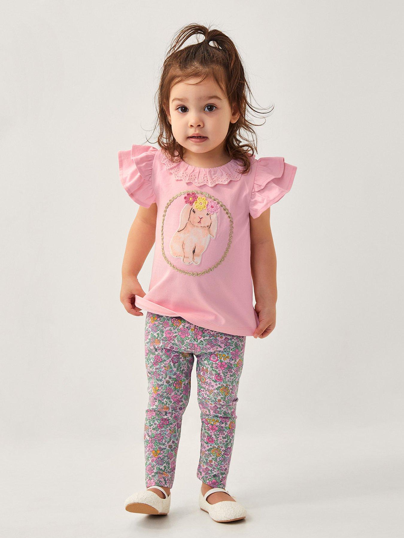 undefined Baby Girls Bunny T-Shirt And Floral Leggings Set - Pink