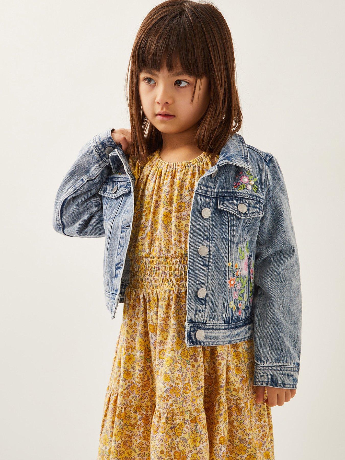 undefined Girls Sequin Floral Embroidered Denim Jacket - Blue