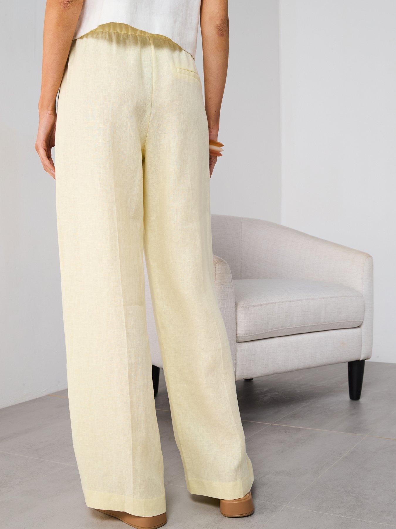 ELASTICATED MANGALGIRI PANTS - lime yellow & brown lines main image 0