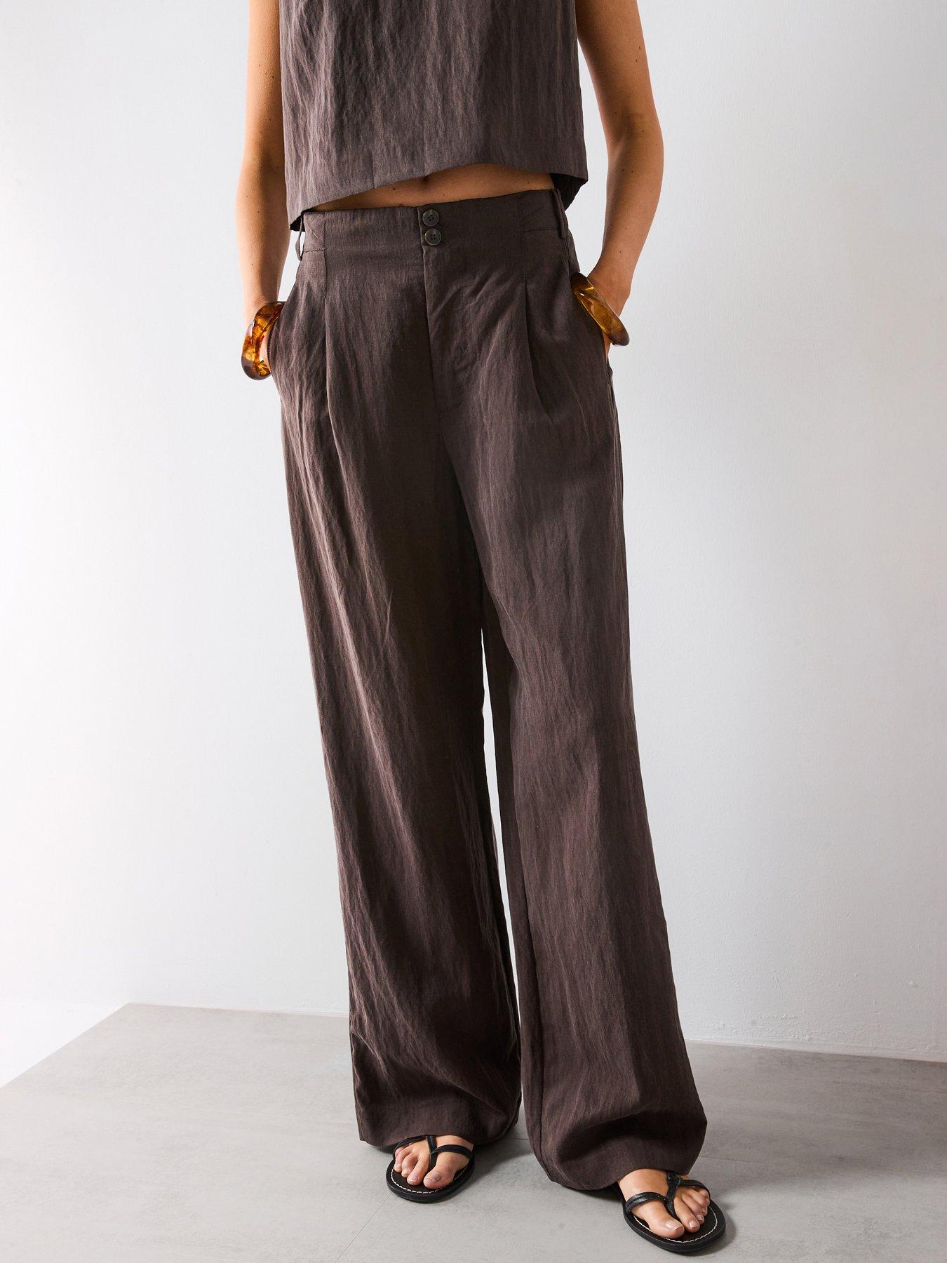 Image 1 of 6 of Mango Straight Lyocell Trousers With Pleats - Brown