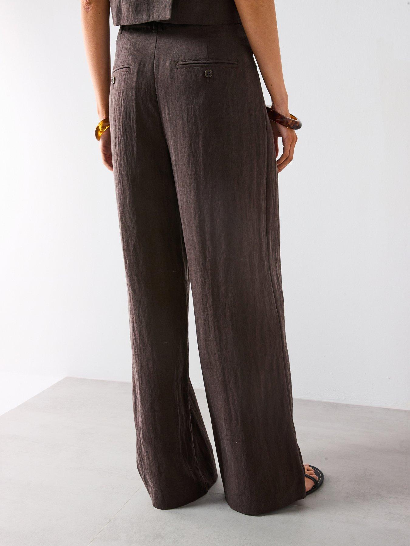Image 2 of 6 of Mango Straight Lyocell Trousers With Pleats - Brown