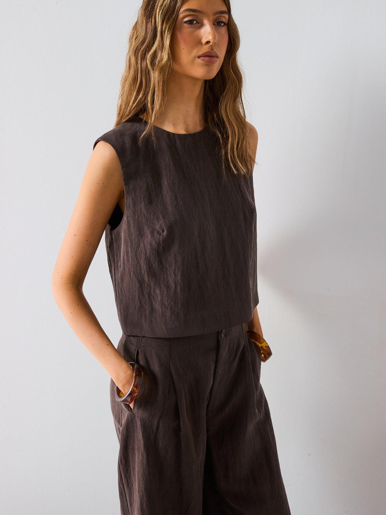Image 5 of 6 of Mango Straight Lyocell Trousers With Pleats - Brown