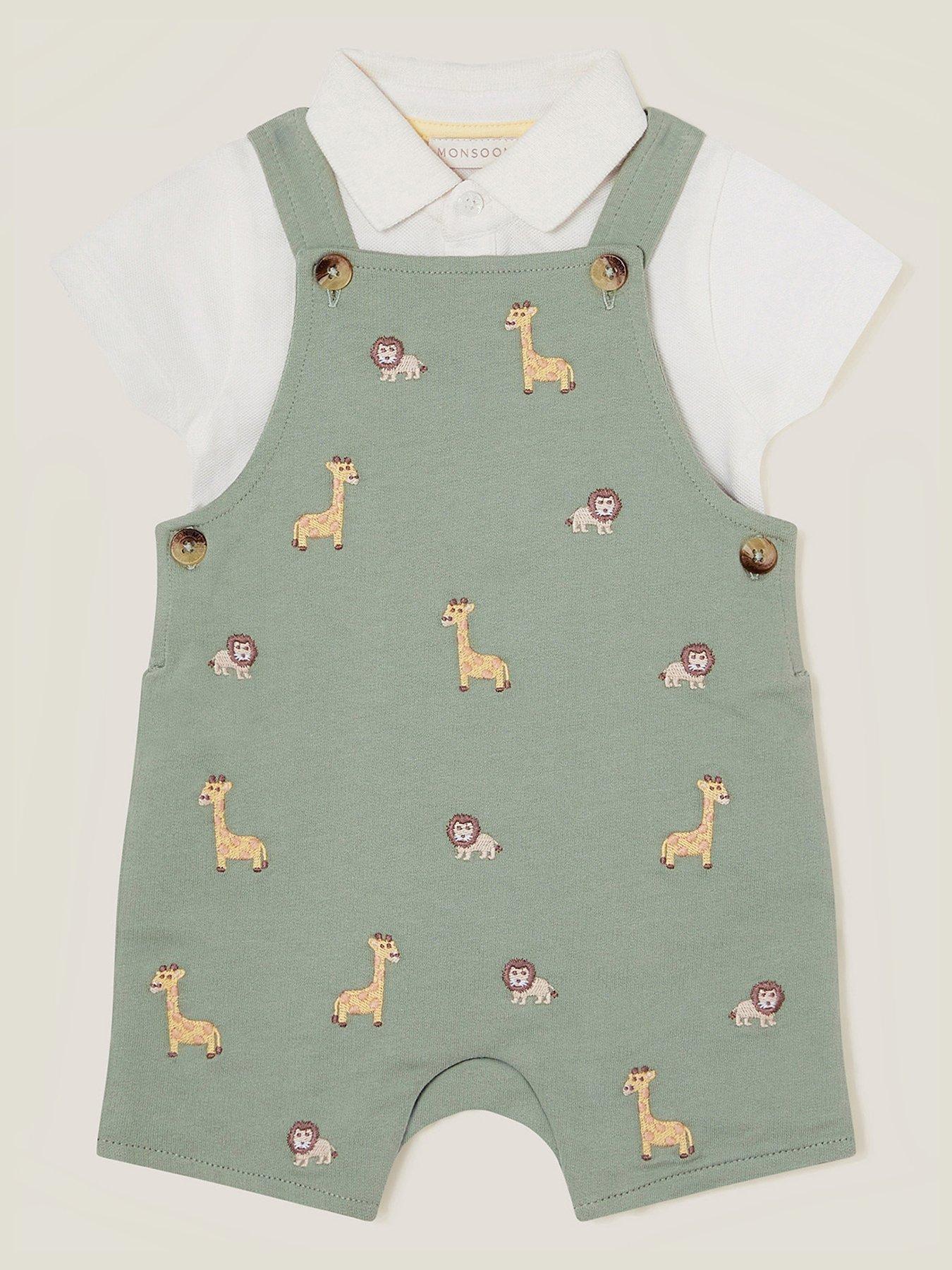 undefined Baby Boys Giraffe Dungaree Set - Green