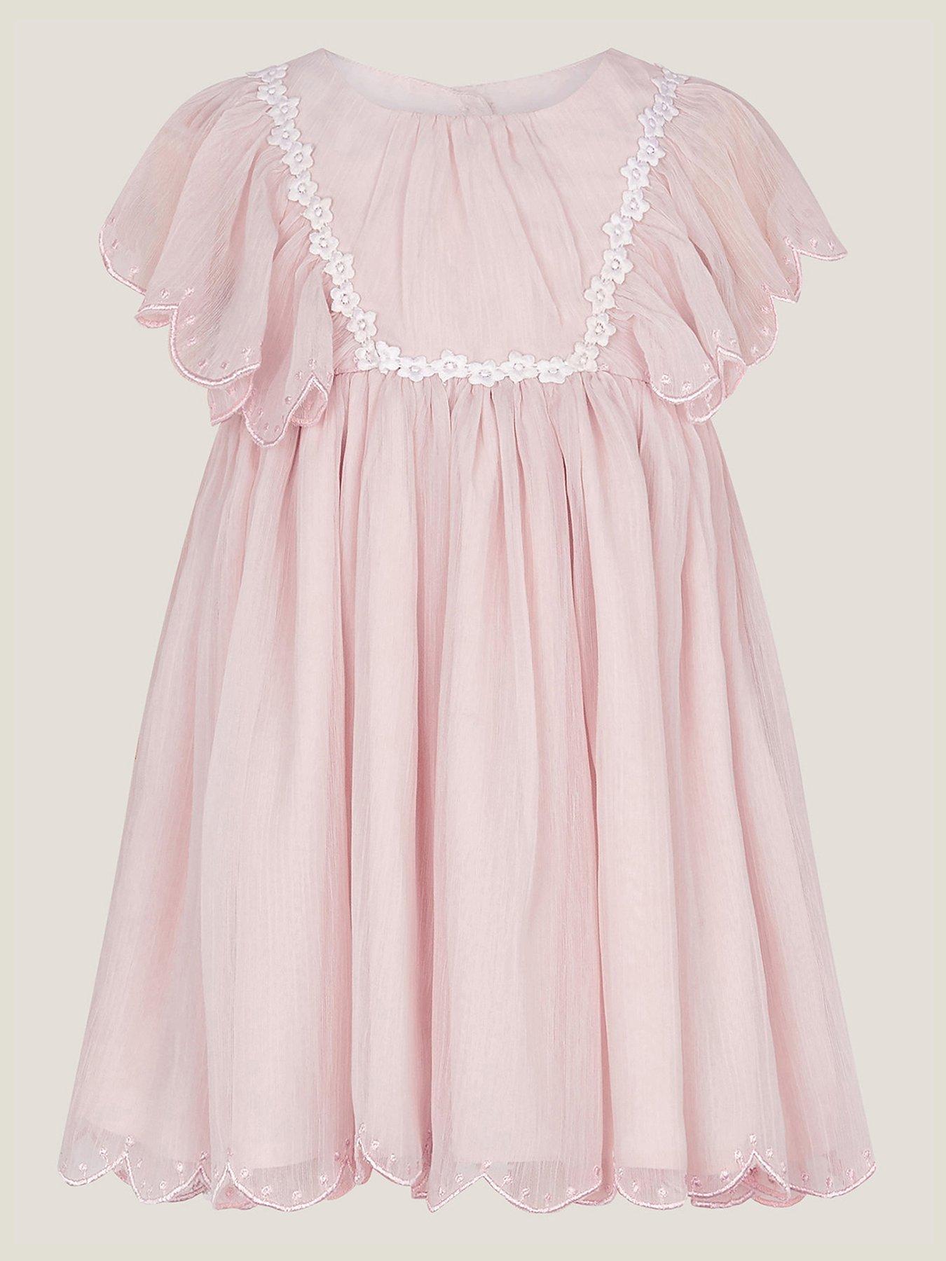 undefined Baby Girls Summer Flutter Sleeve Scallop Dress - Pink