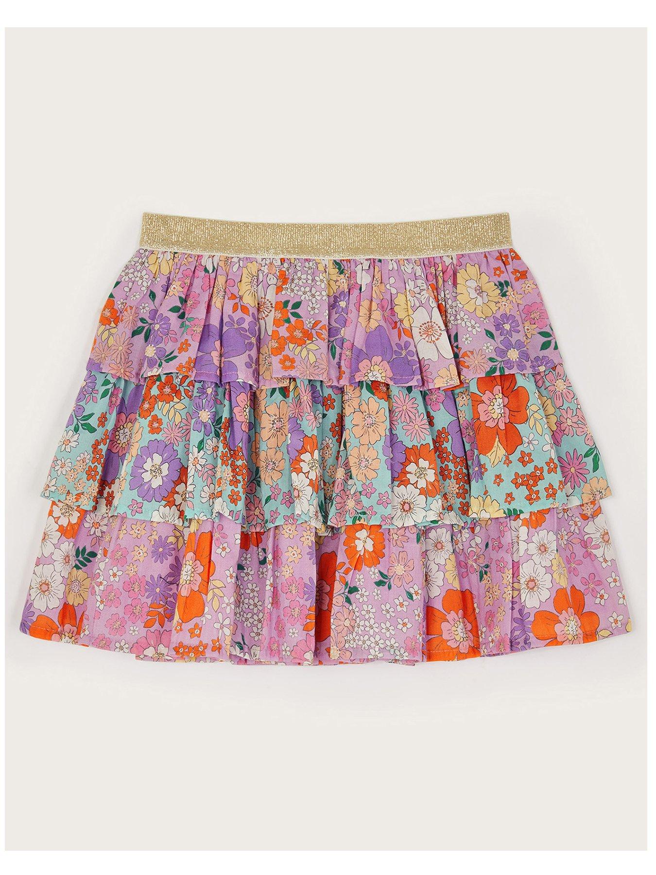 undefined Girls Floral Print Tiered Skirt - Multi