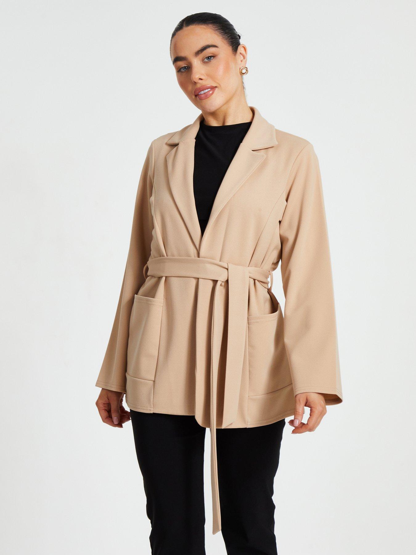 Image of Quiz Petite Stone Tie Waist Blazer