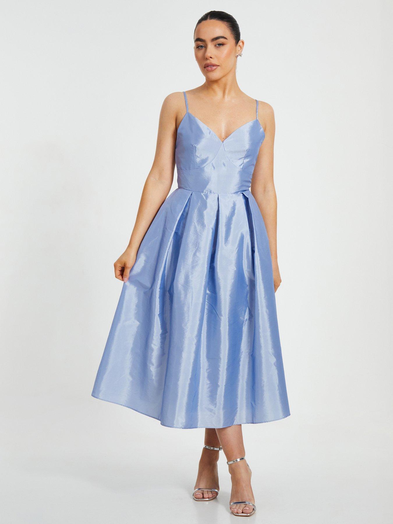 undefined Petite Light Blue Taffeta Midi Dress