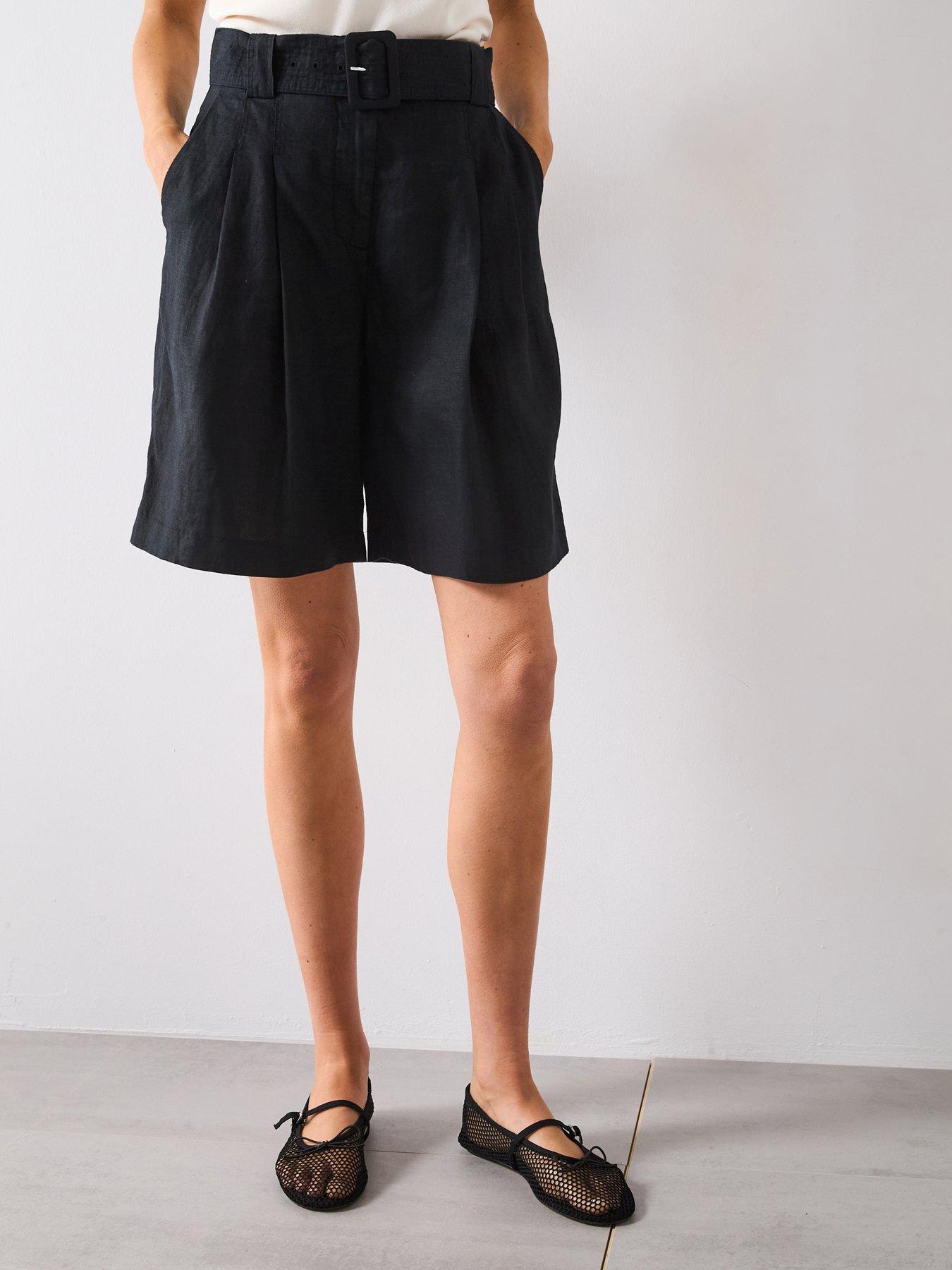 Mango Belt Linen-Blend Bermuda Shorts - Black