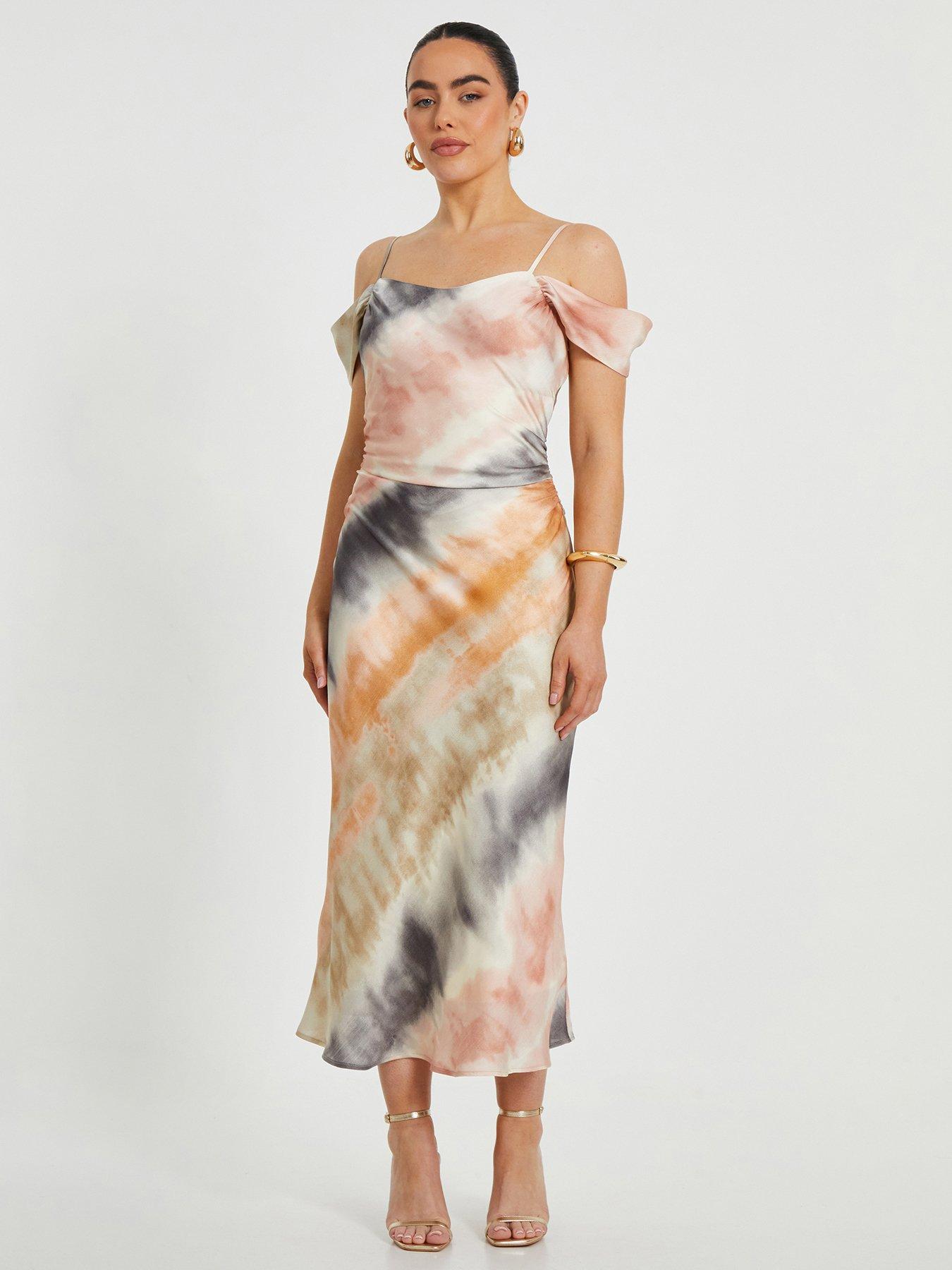 undefined Petite Satin Marble Print Midaxi Dress