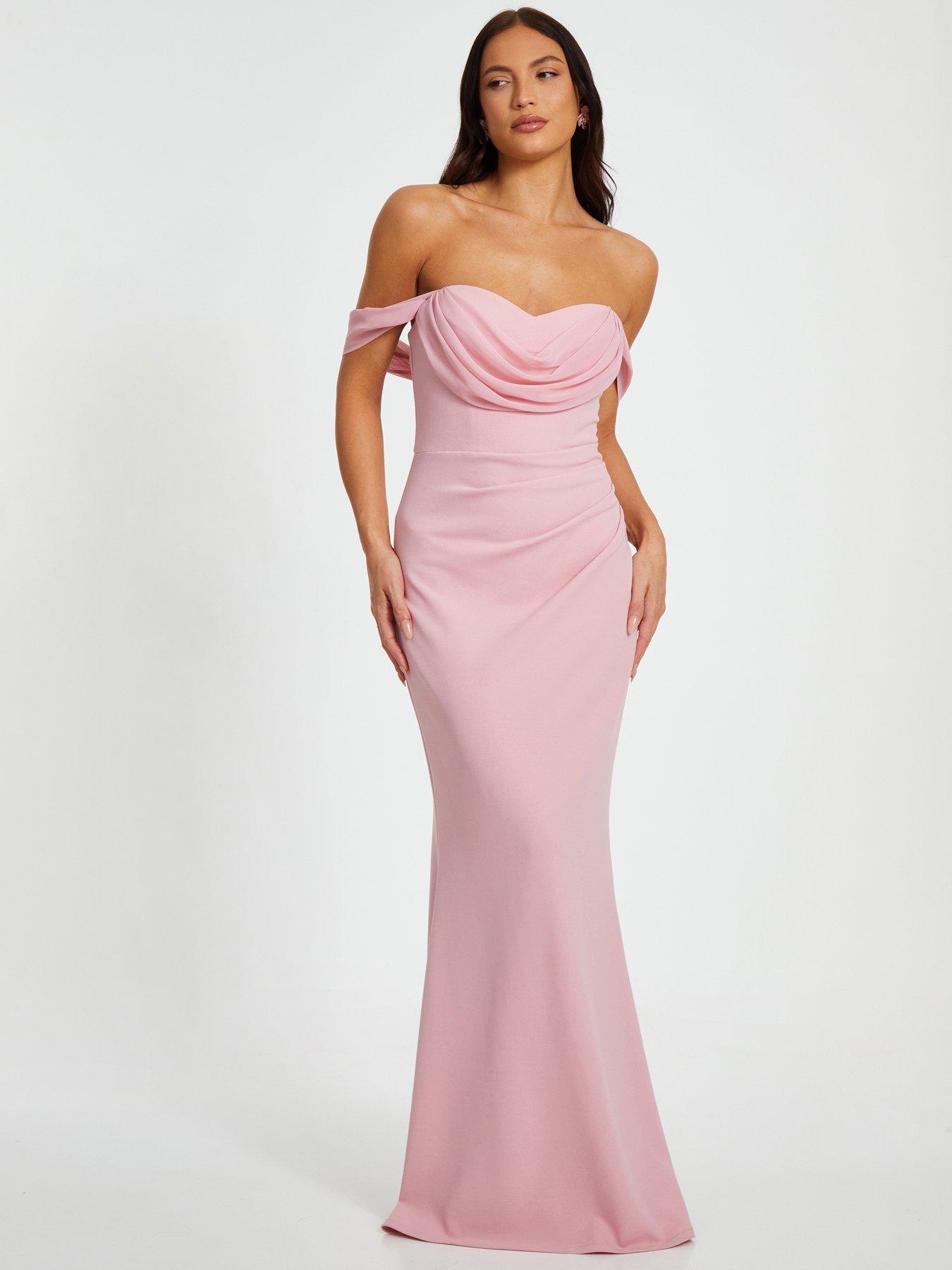 undefined Blush Chiffon Bardot Maxi Dress