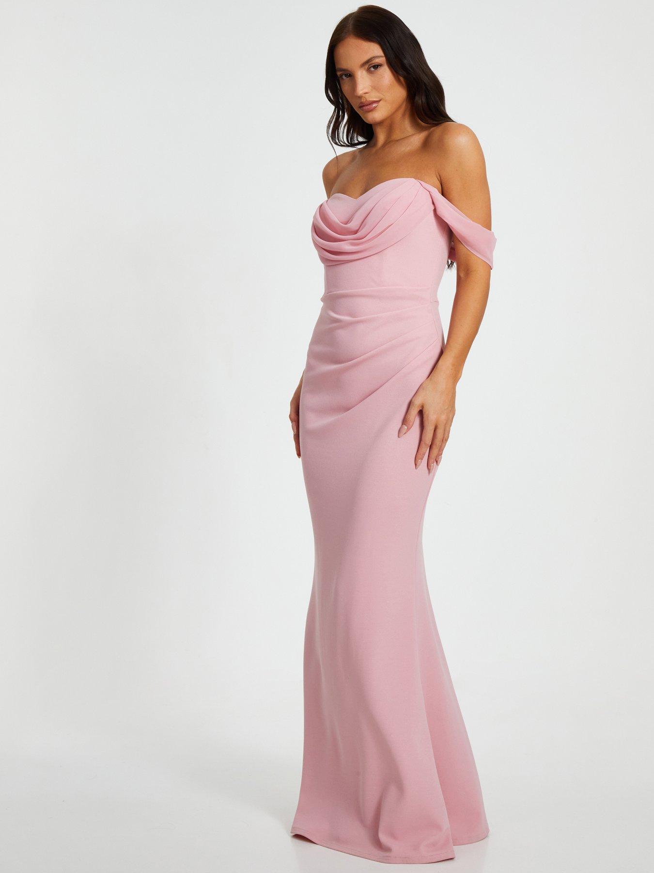 Quiz Blush Chiffon Bardot Maxi Dress | Very