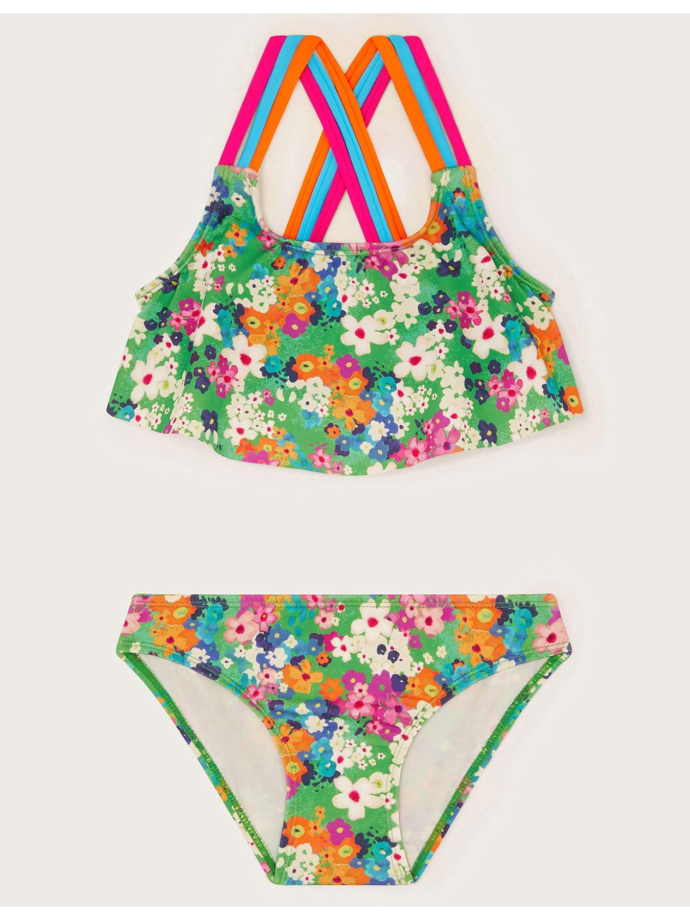 undefined Girls Ditsy Floral Frill Bikini Set - Green