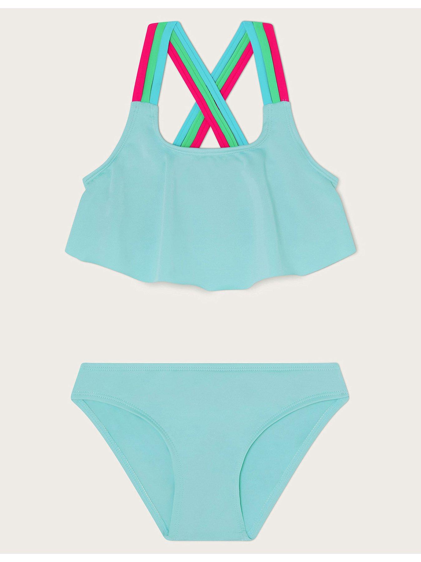 undefined Girls Cross Strap Frilly Bikini Set - Green