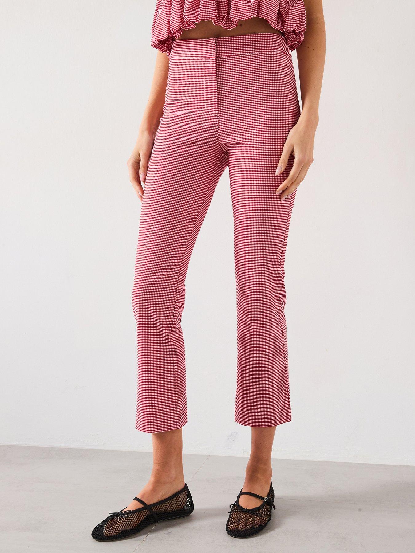 Image 1 of 6 of Mango Gingham Cropped Pants - Red