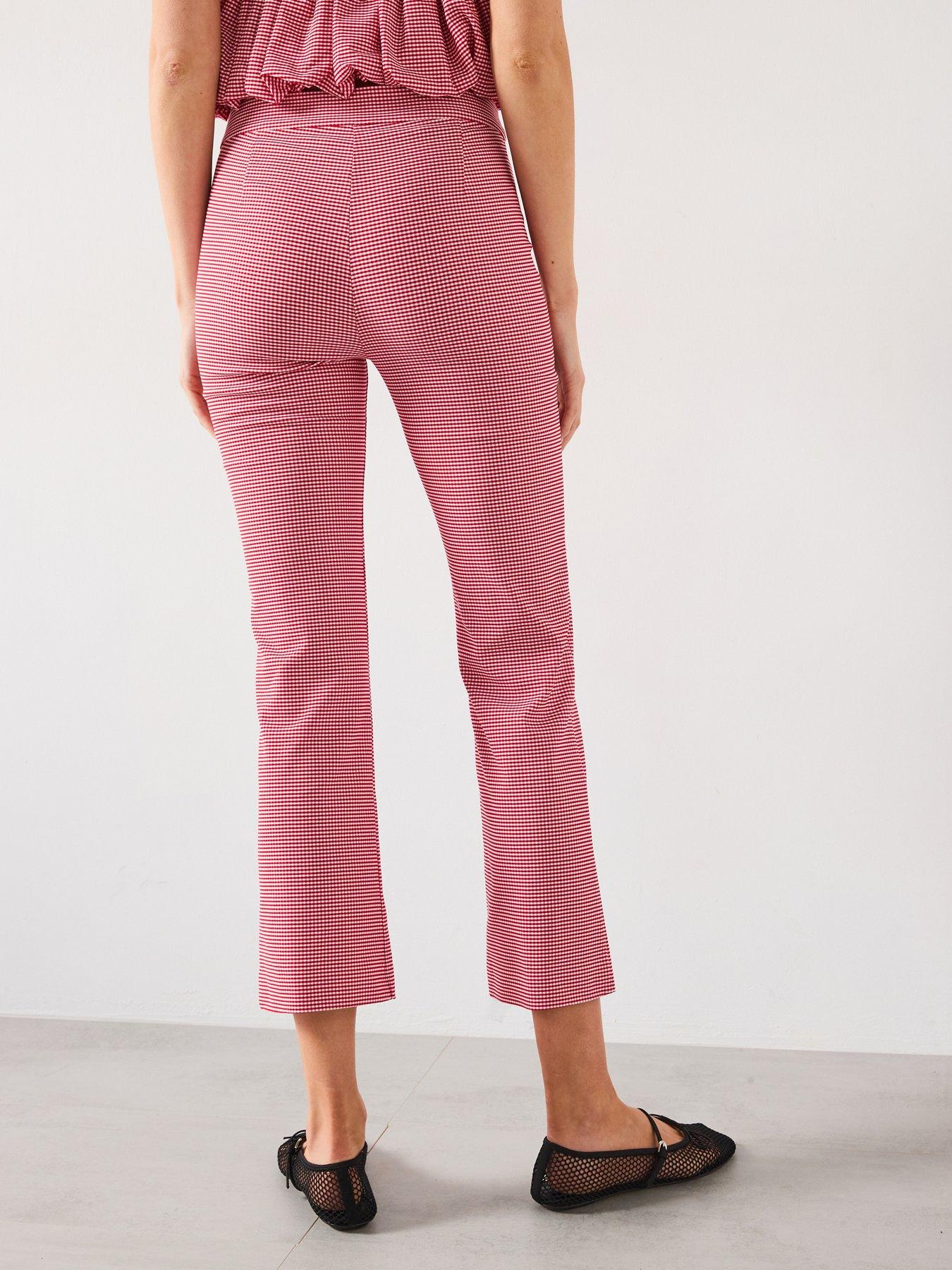 Image 2 of 6 of Mango Gingham Cropped Pants - Red