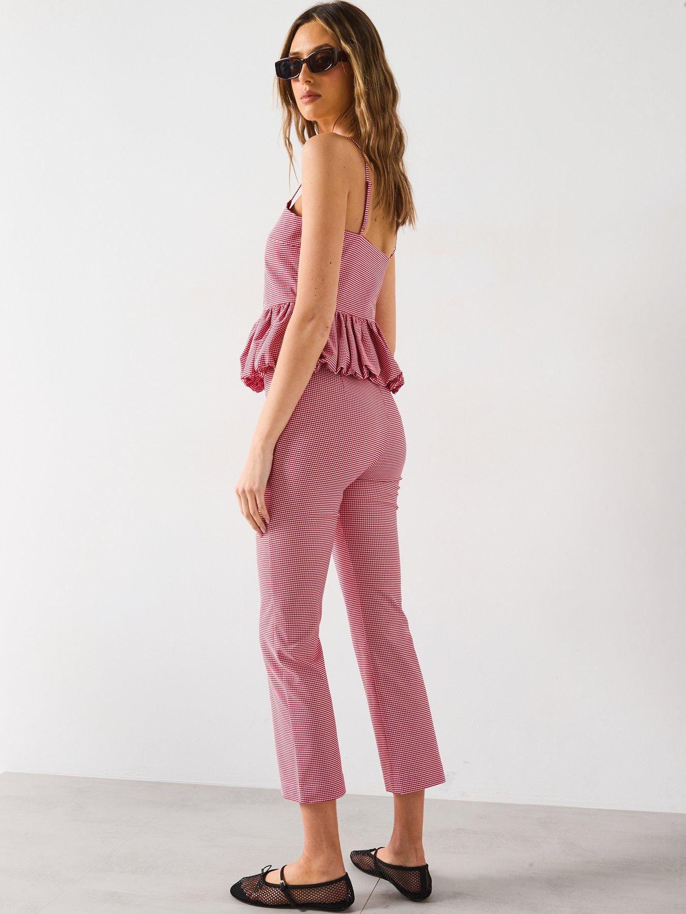Image 6 of 6 of Mango Gingham Cropped Pants - Red
