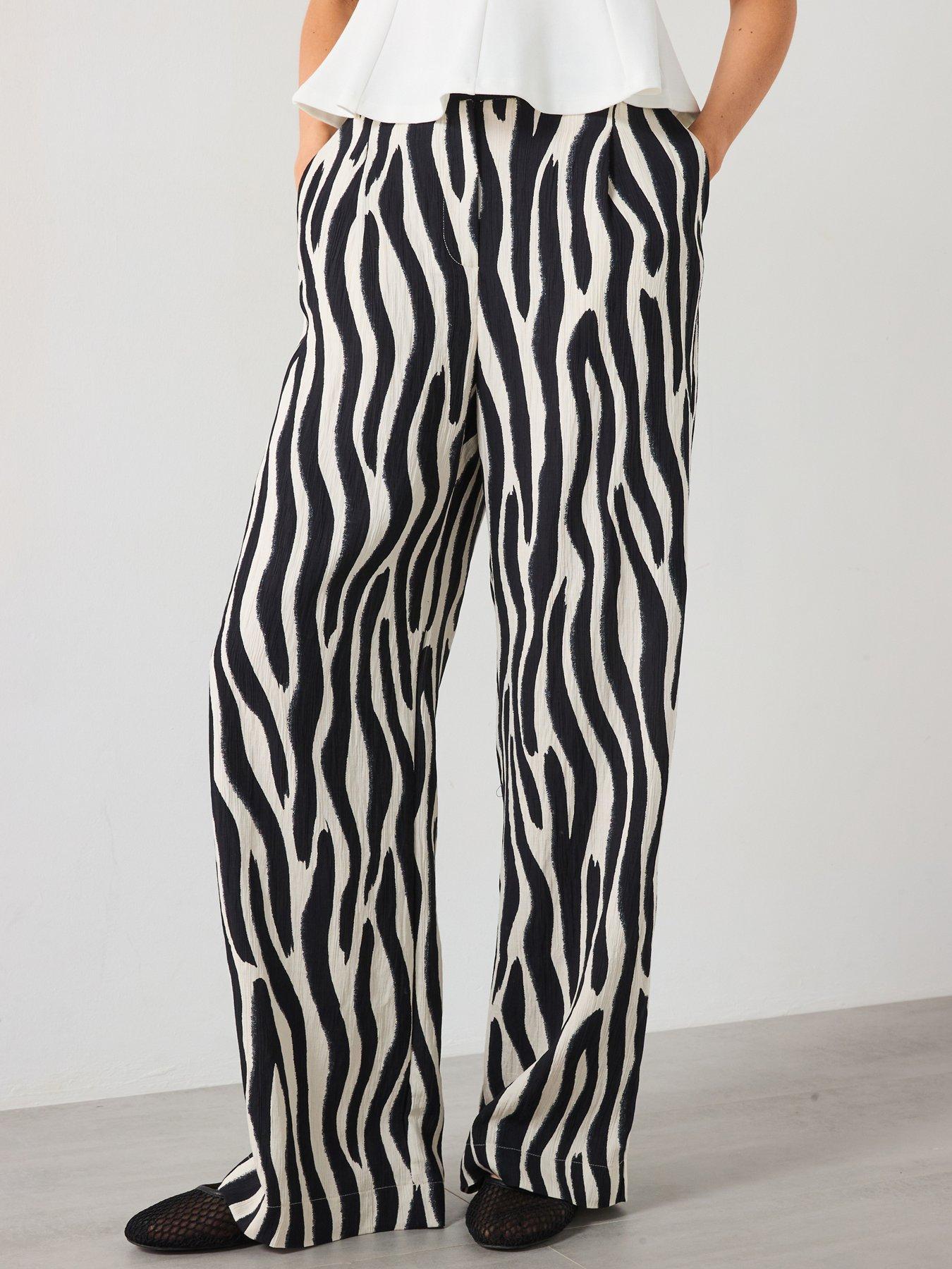 undefined Zebra-Print Straight-Fit Trousers - Black