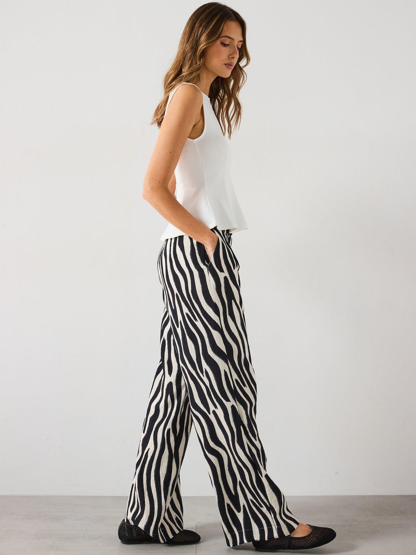 Mango Zebra-Print Straight-Fit Trousers - Black | Very