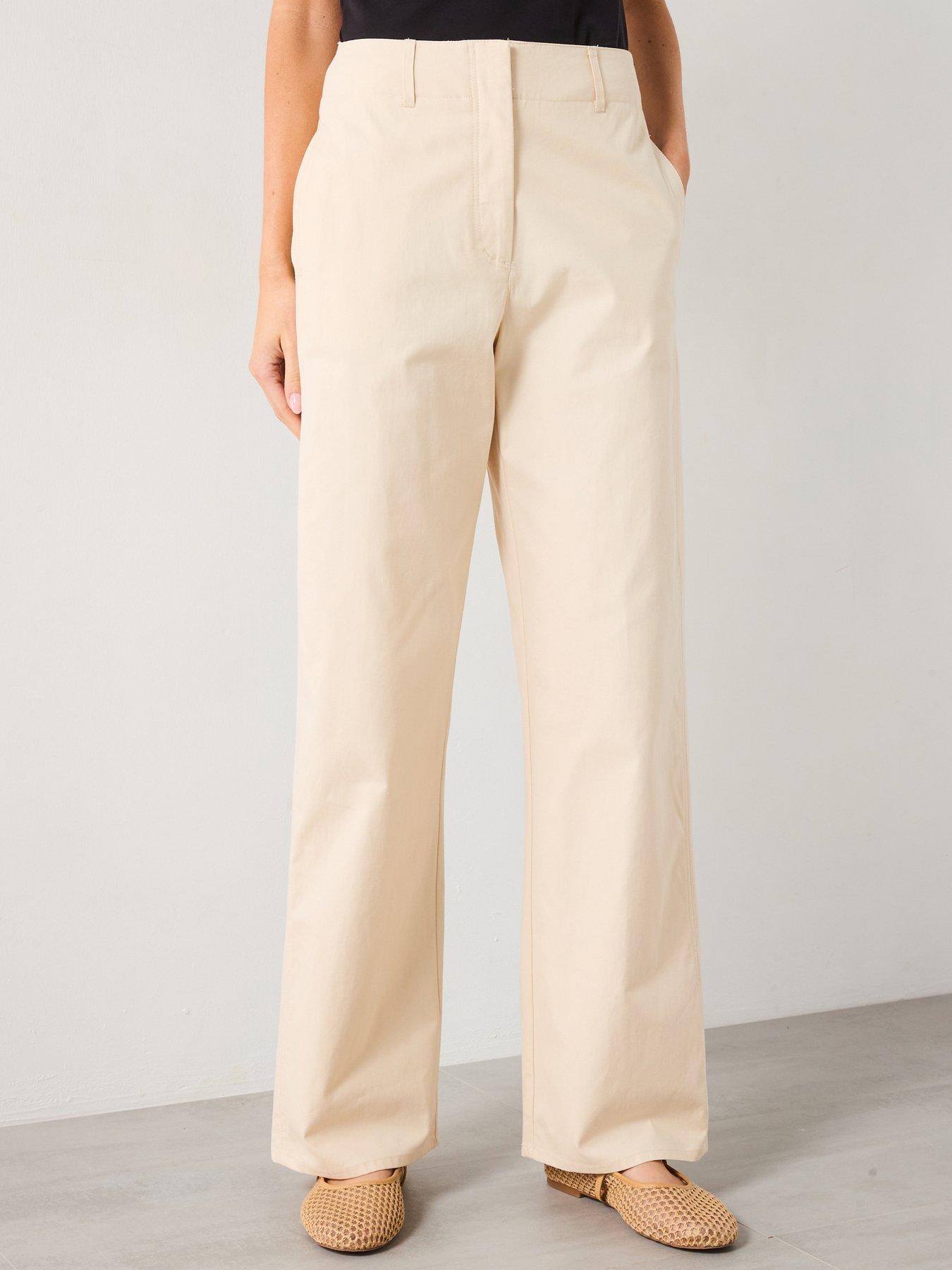 undefined Mid-Rise Straight-Fit Cotton Trousers - Cream