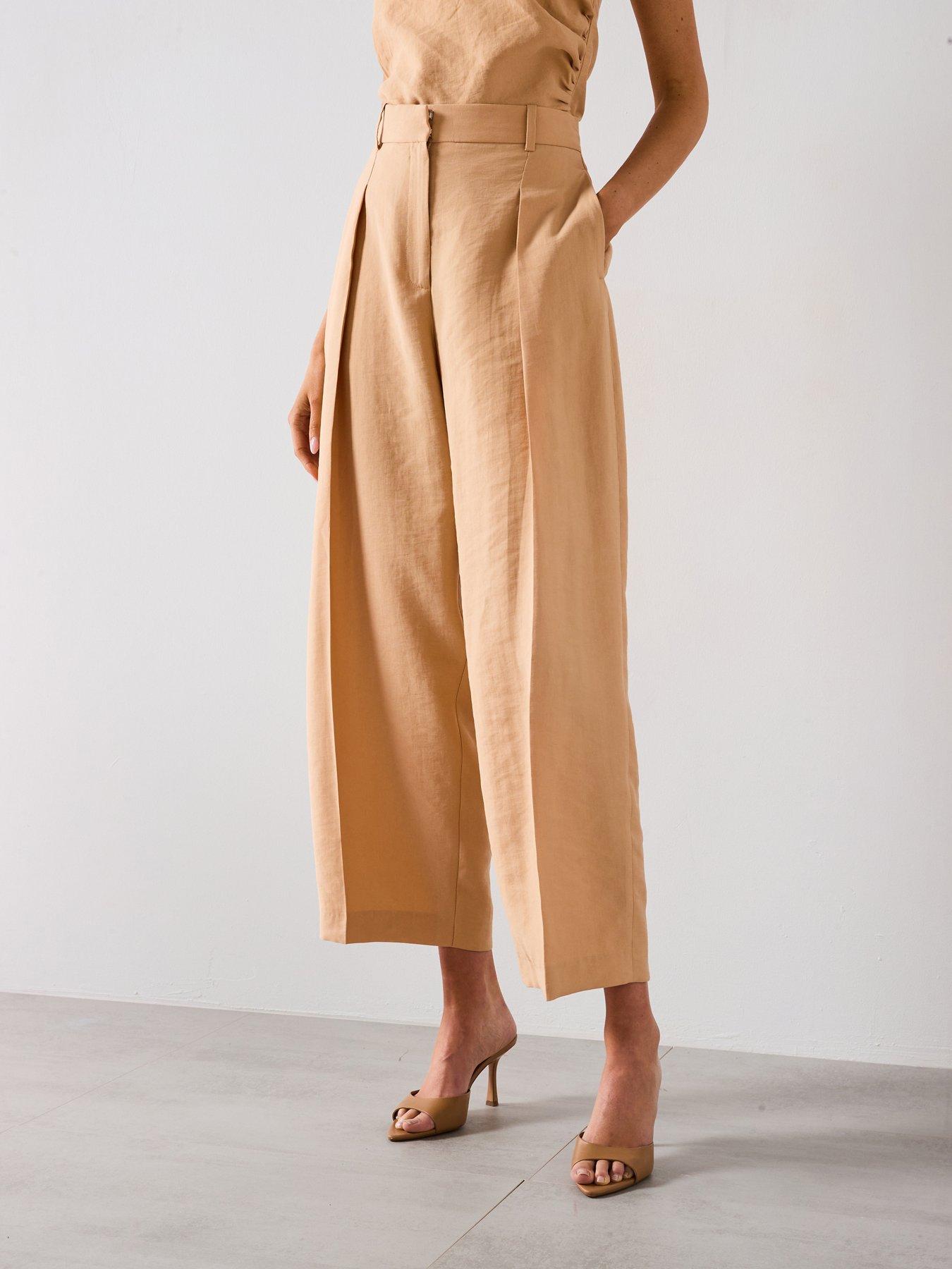 Mango: Straight Lyocell Trousers With Pleats - Cream