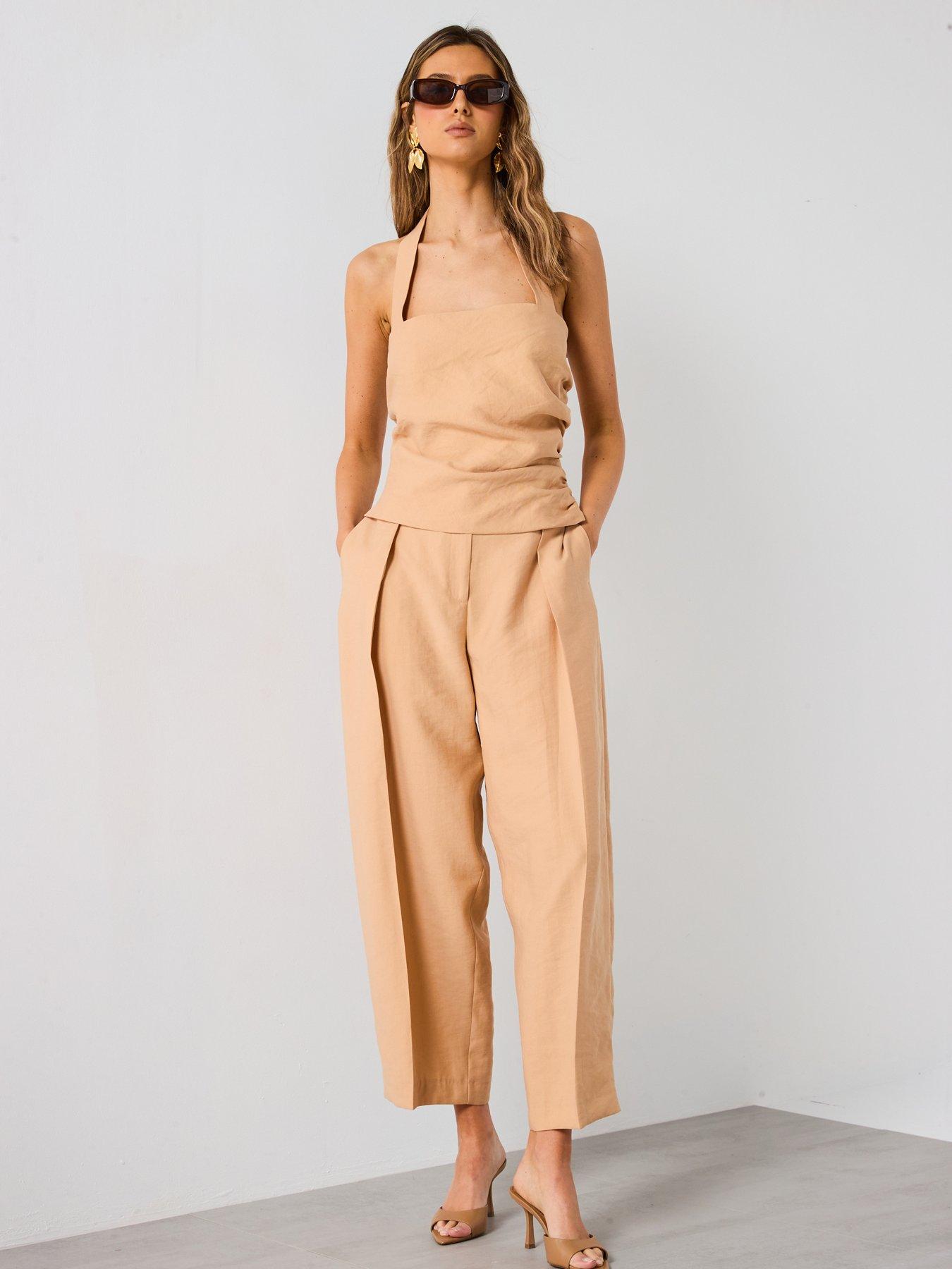 Image 3 of 6 of Mango Straight Lyocell Trousers With Pleats - Cream